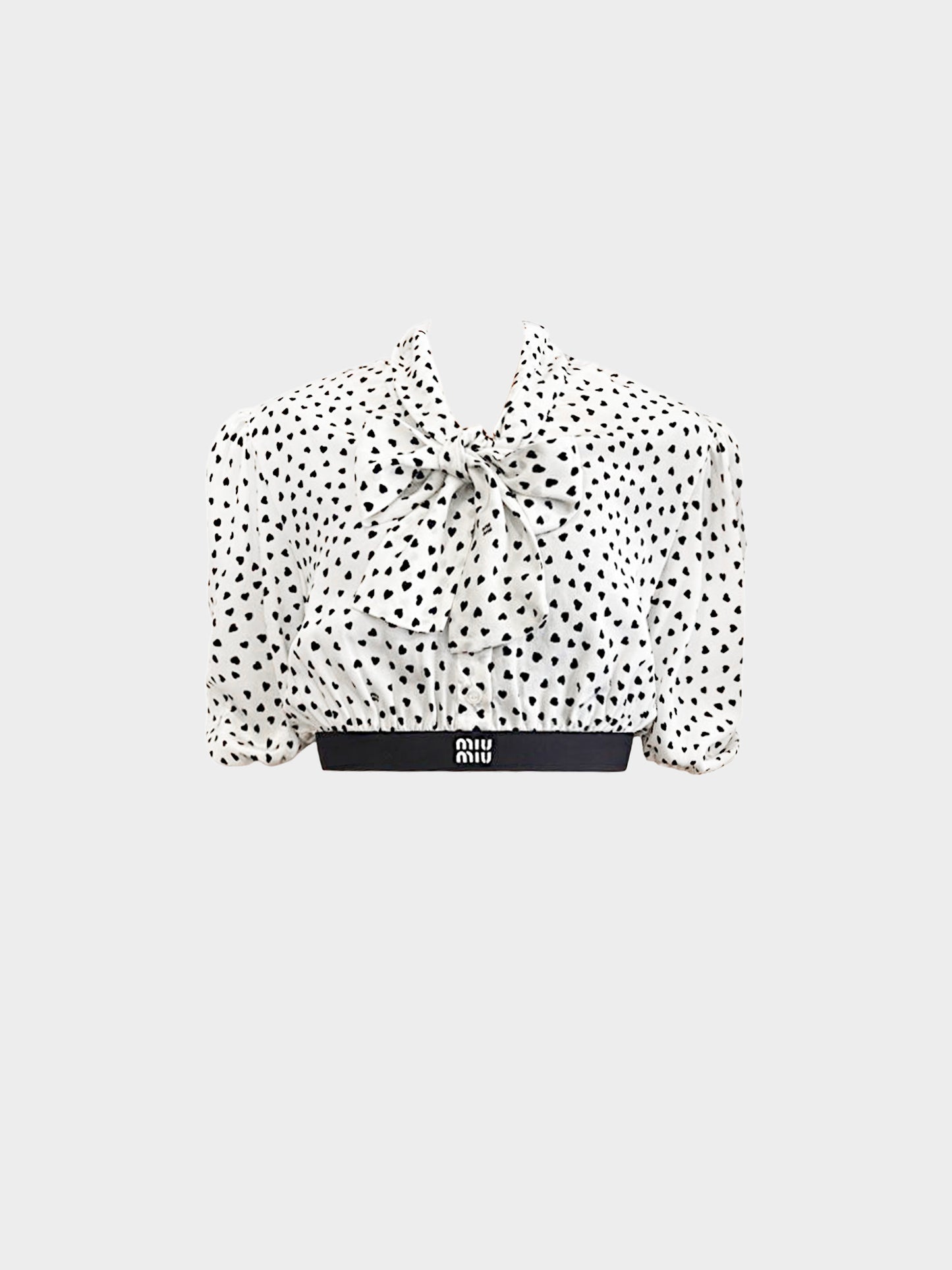 Miu Miu 2020s White crepe de chine Heart Print Cropped Bow Shirt