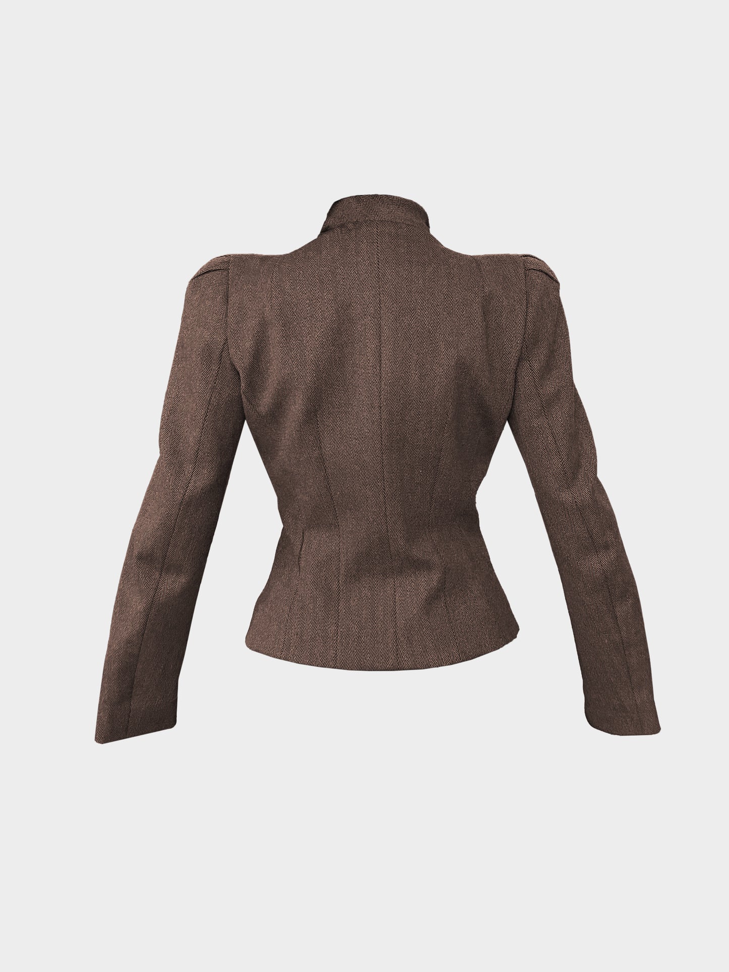 John Galliano 1990s Brown Wool Herringbone Jacket