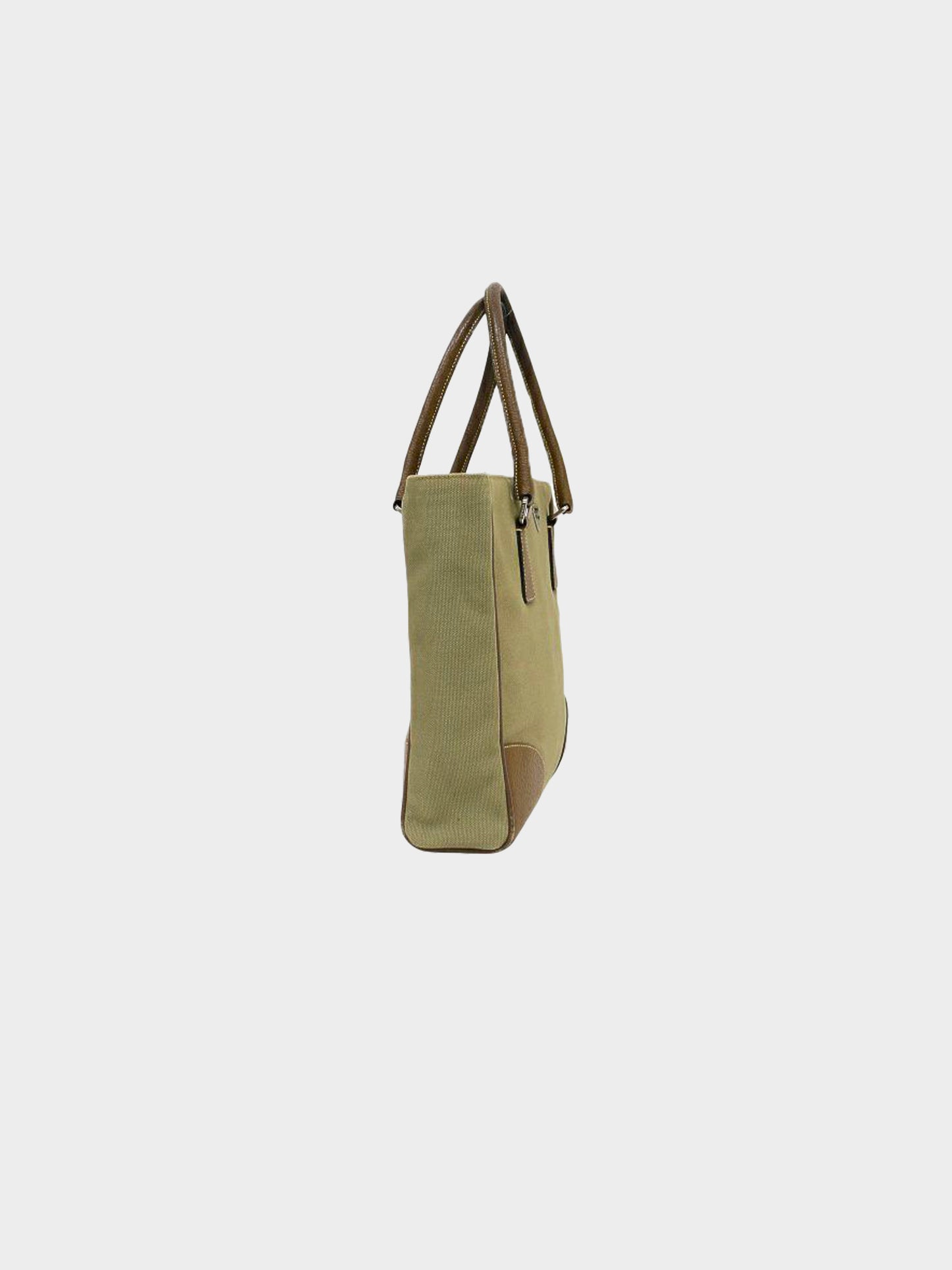 Prada 2000s Khaki Canvas and Leather Logo Tote Bag