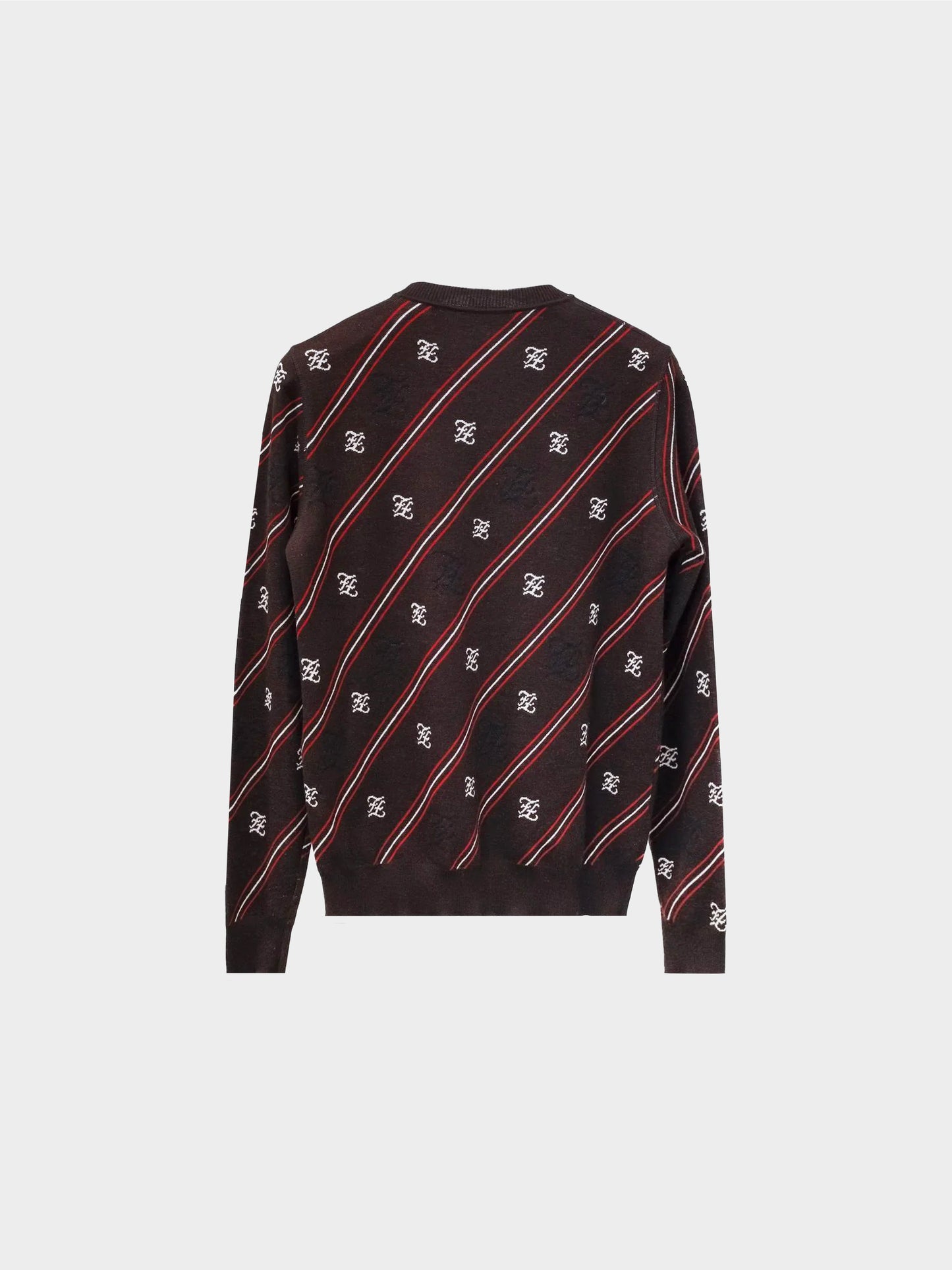 Fendi 2019 Men's Brown Diagonal Striped FF Logo Wool Knit Sweater