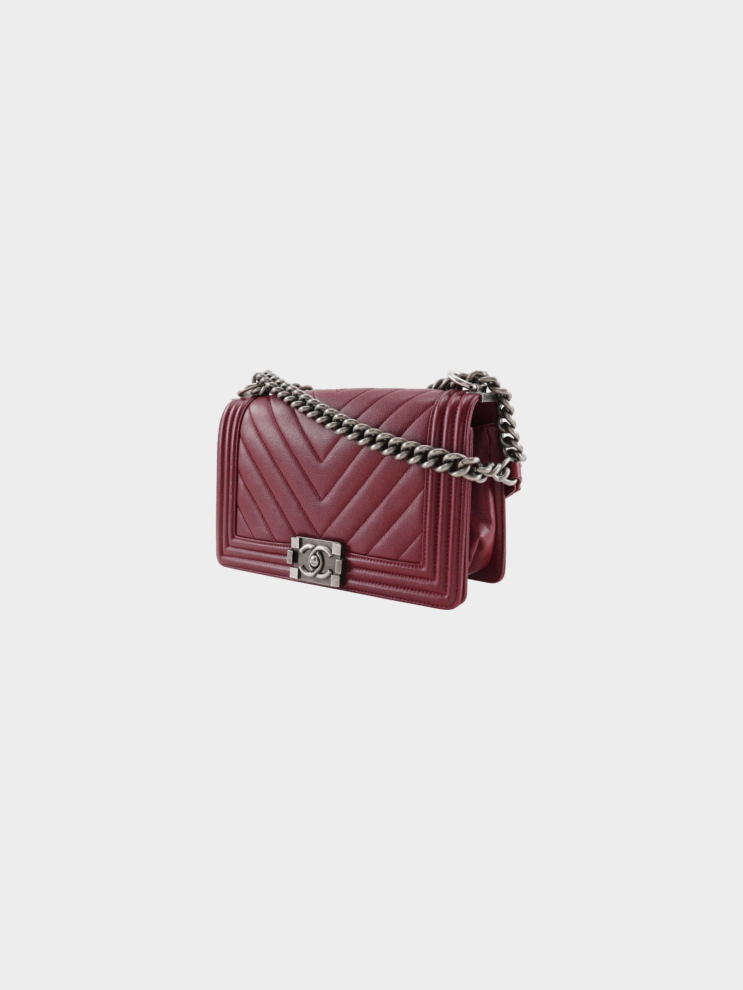 Chanel 2017 Burgundy Caviar Skin Boy Bag
