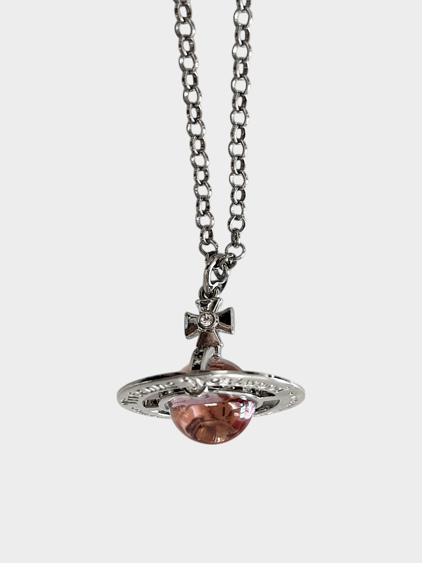 Vivienne Westwood 2000s Silver and Pink Orb Pendant Necklace