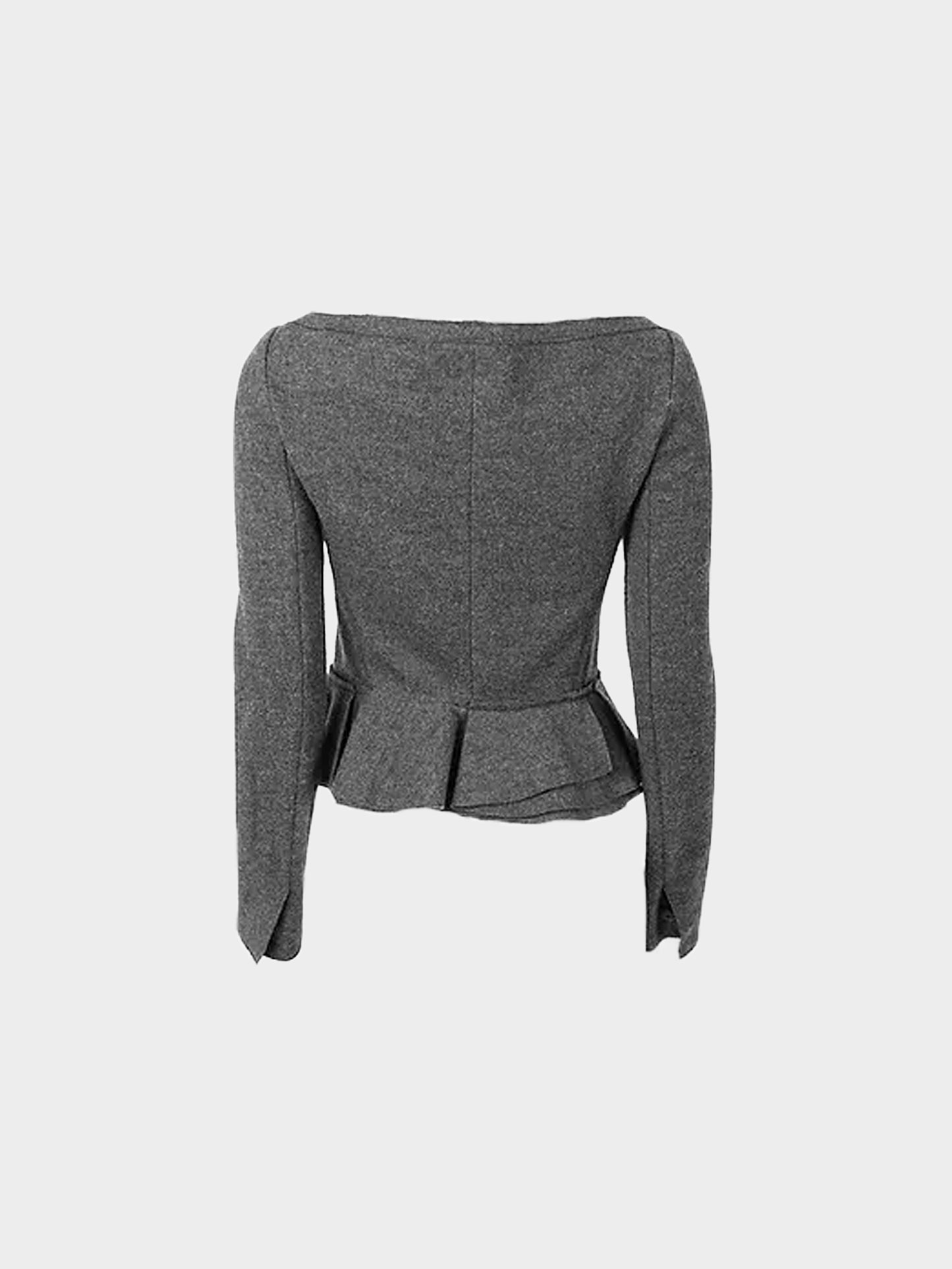 Prada 2000s Grey Wool Ruffled Peplum Waist Cardigan