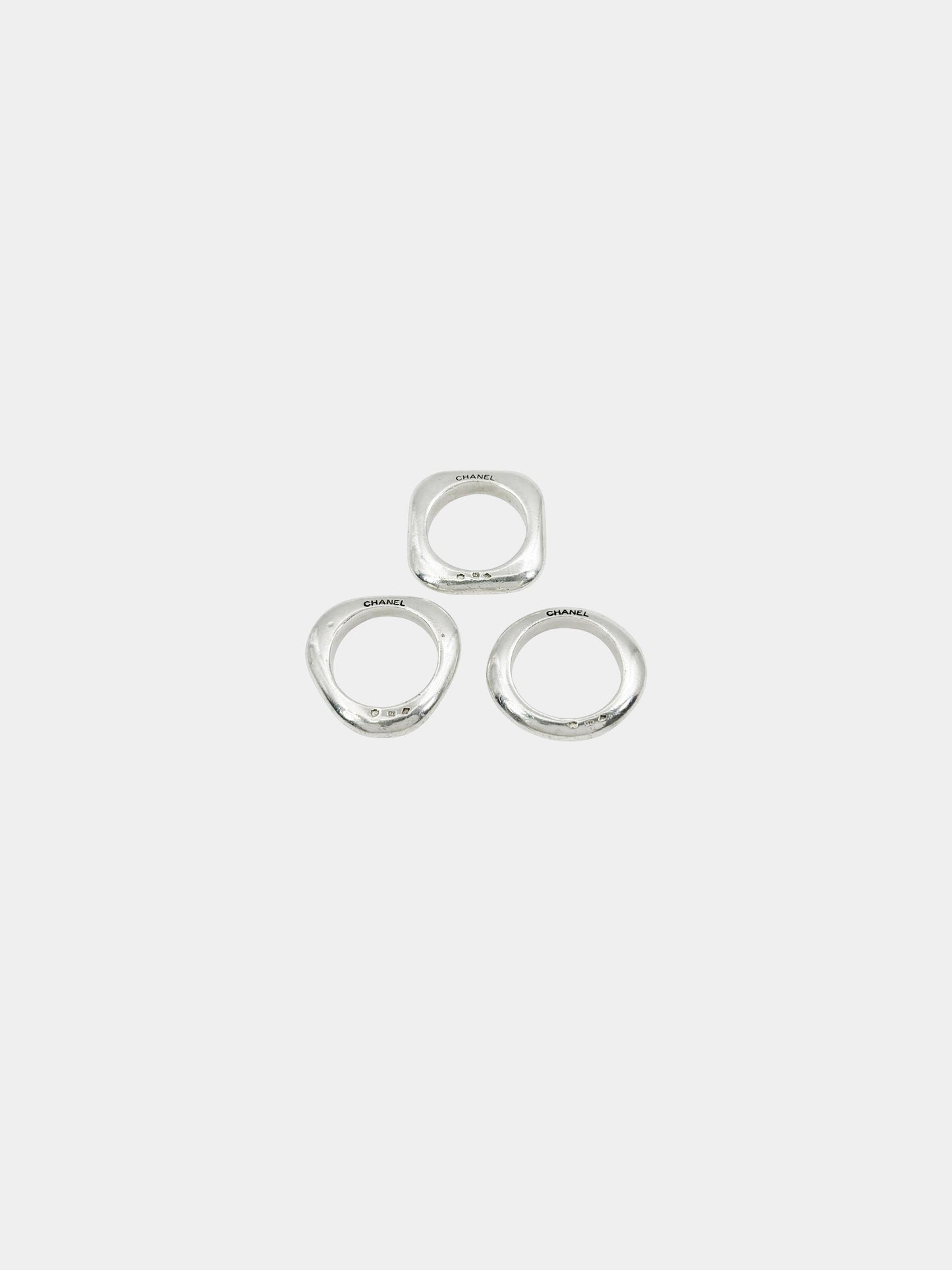 Chanel 2010s 925 Silver Logo Ring Set