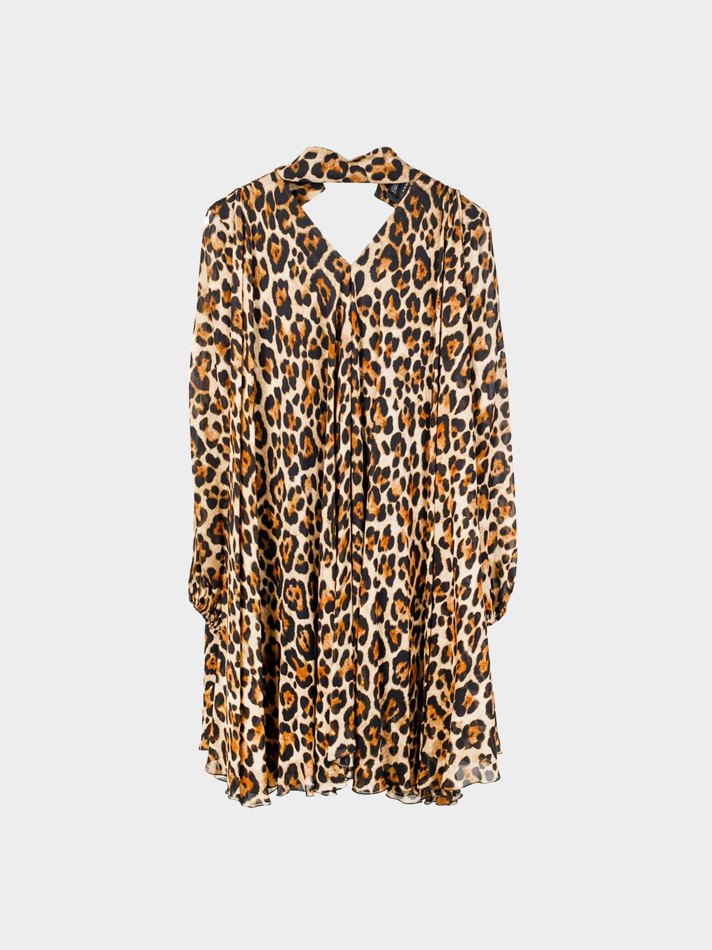 Blumarine PF 2021 Leopard Print Crepe Chiffon Ruffled Dress