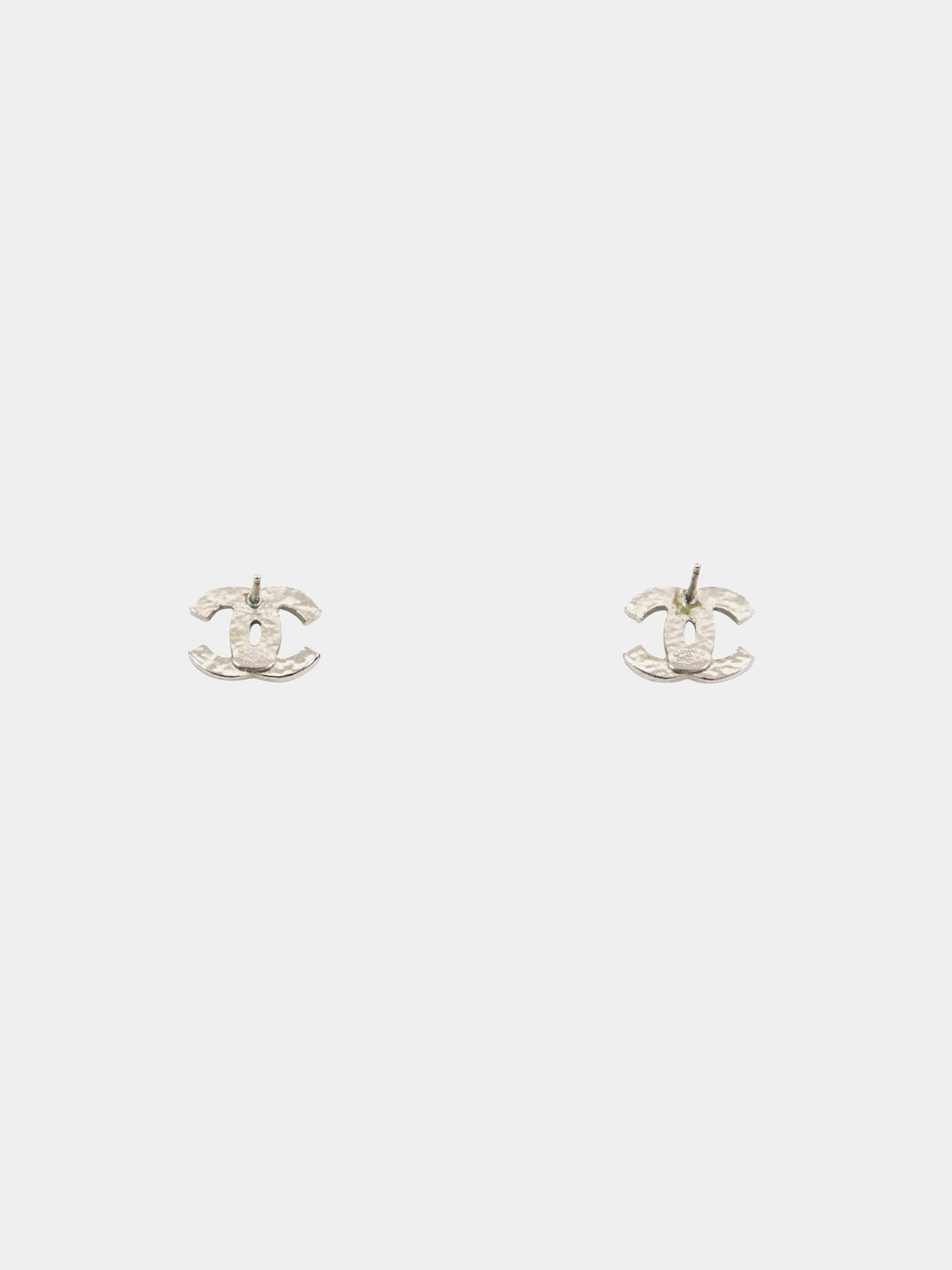 Chanel 2010s Silver Crystal Encrusted CC Earrings