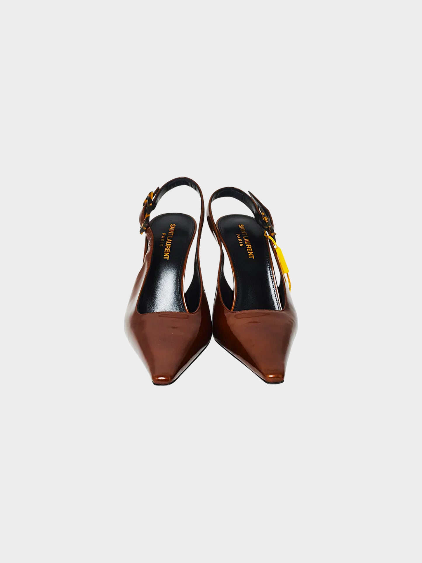 Saint Laurent 2020s Brown Patent Leather Dune Slingback Pumps