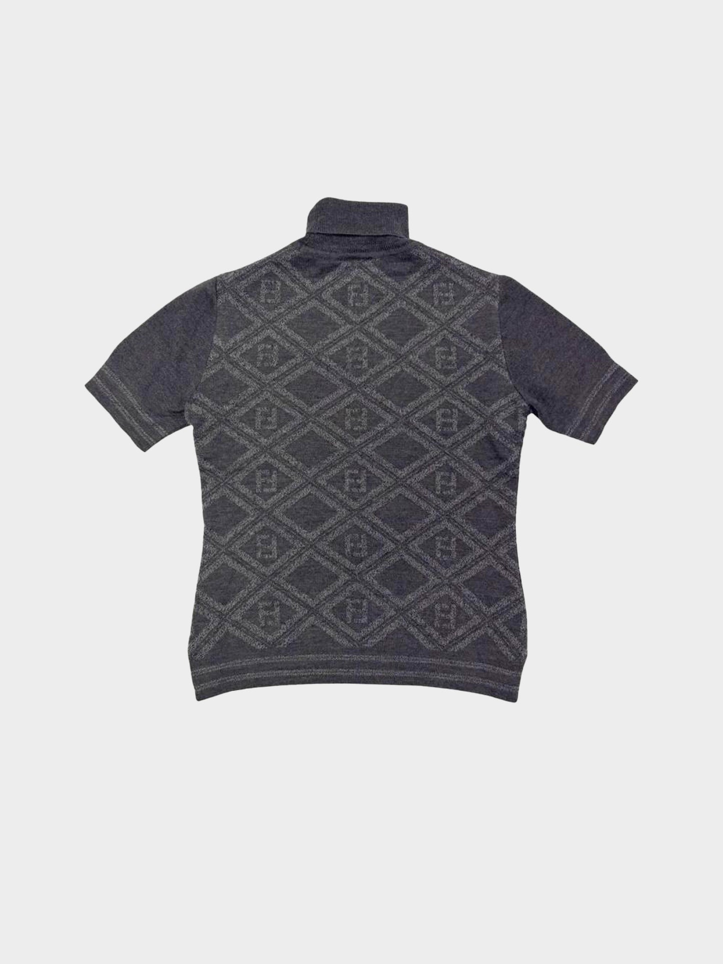 Fendi 2000s Grey Merino Wool FF and Diamond Intarsia Knit Top
