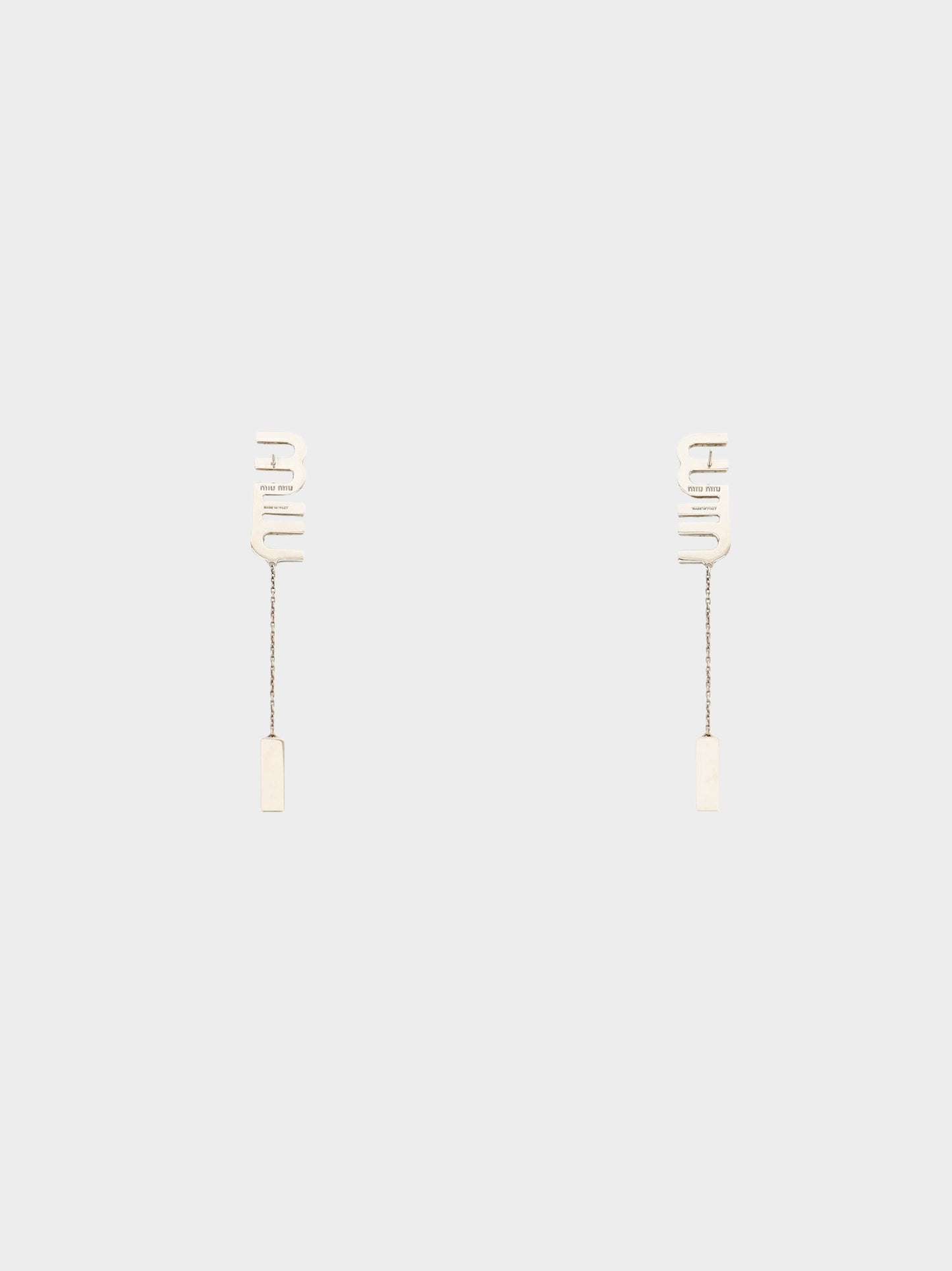 Miu Miu 2020s Silver Crystal Embellished Logo and Pendant Hanging Earrings