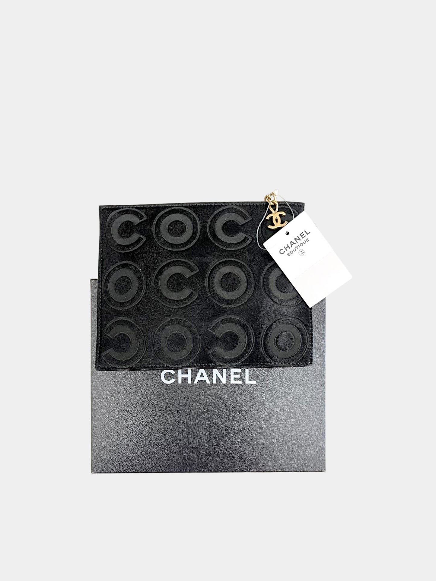 Chanel 2001 Black Pony Hair Embossed COCO Pouch