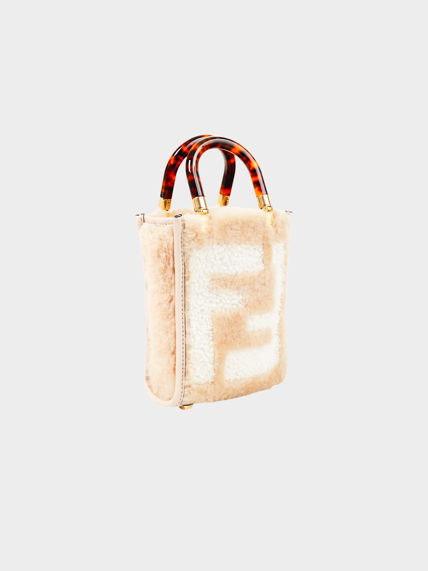 Fendi 2020s Pink Shearling and Tortoiseshell Sunshine Mini Tote Bag