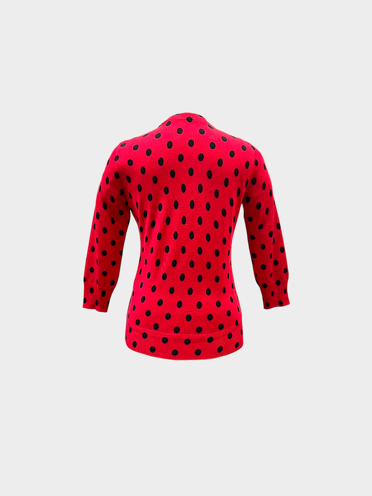 Dolce and Gabbana 2014 Red Silk Knit Polka Dot Cardigan and Top Set