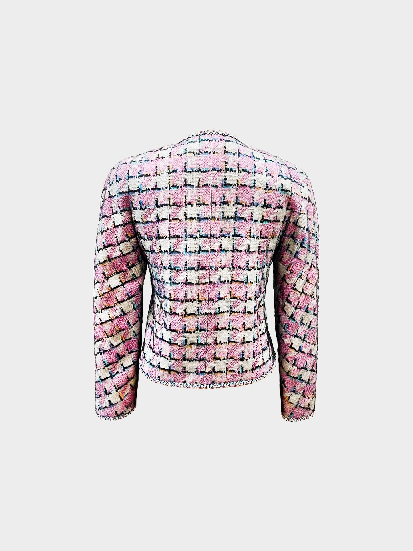 Chanel 1998 Pastel Check Tweed Tulle Overlay Jacket
