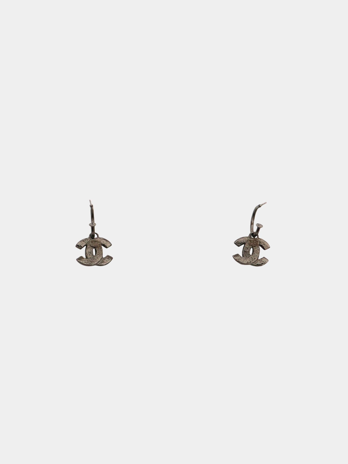 Chanel 2003 Silver and Black Rhinestone Embellished CC Earrings
