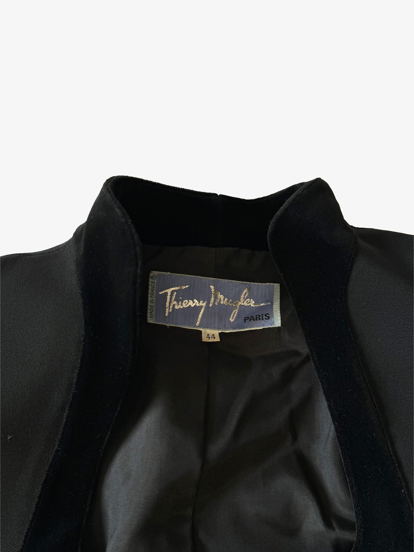 Thierry Mugler 1990s Black Velvet Trim Blazer and Skirt Set