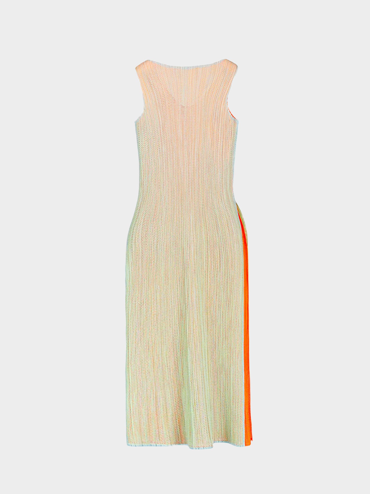 Issey Miyake Pleats Please 2000s Fluorescent Green and Orange Mesh Overlay Dress
