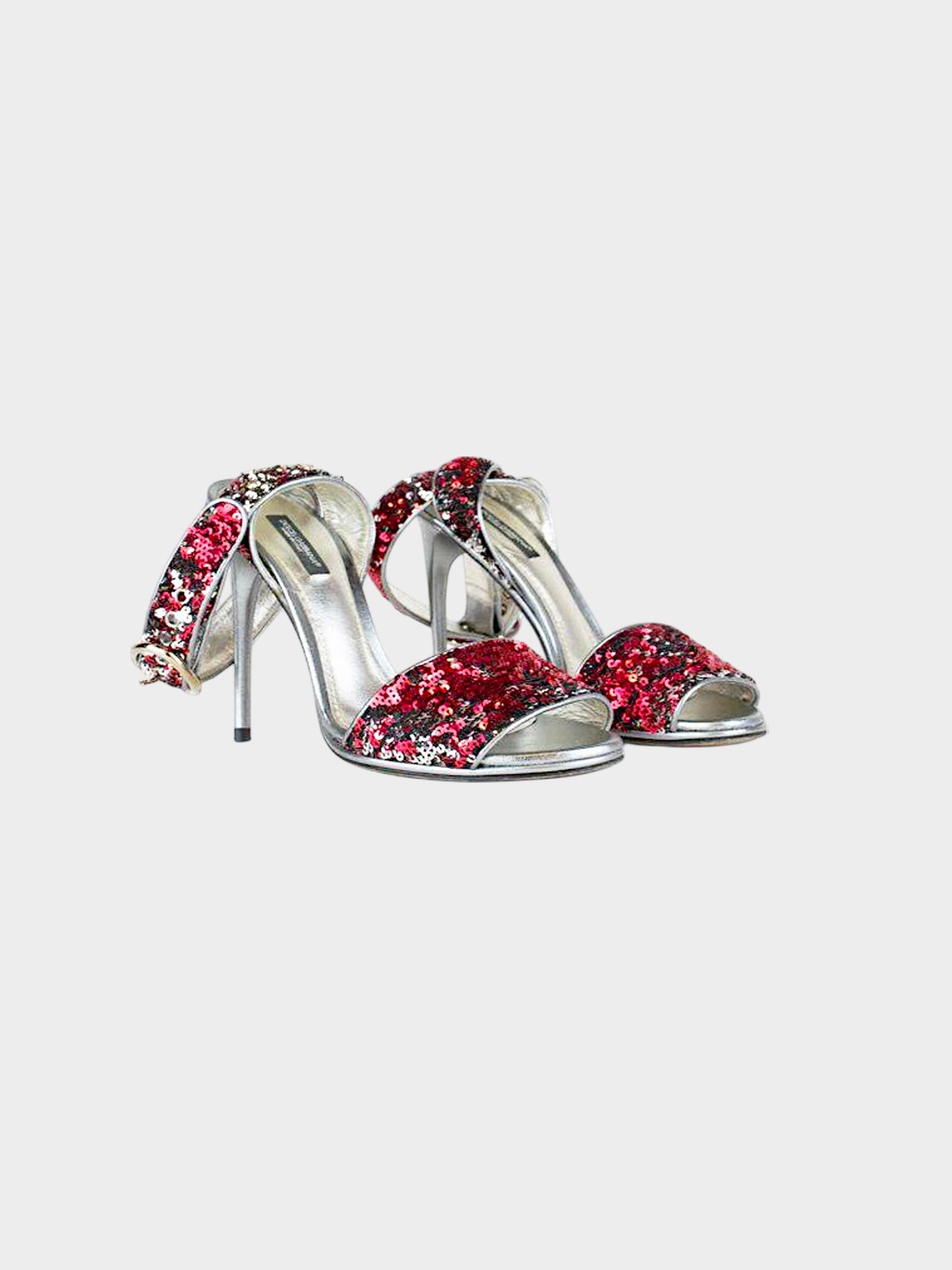 Dolce and Gabbana 2000s Silver Metallic Leather and Pink Sequins Heels