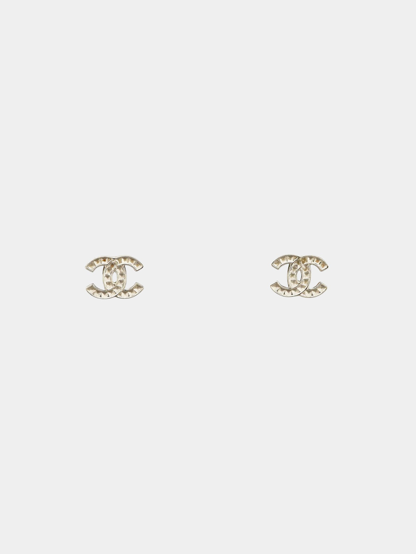 Chanel 2000s Silver Rhinestone Embellished CC Studs