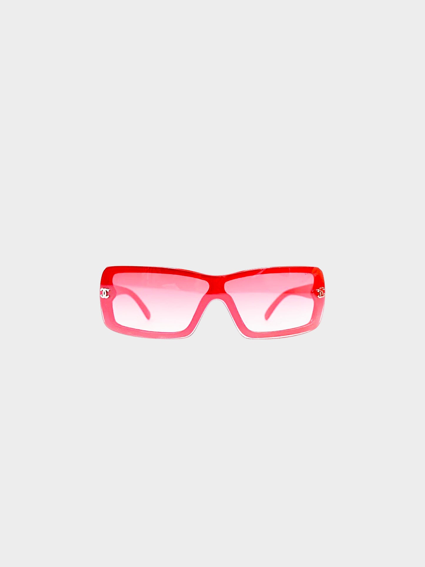 Chanel 2000s Red CC Rectangular Sunglasses