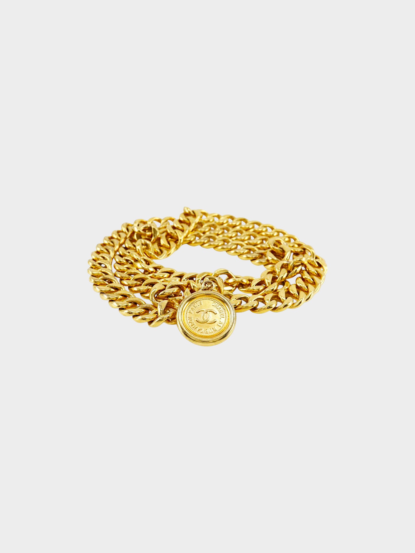 Chanel 1990s Gold Chain Link 31 Rue Cambon Medallion Belt