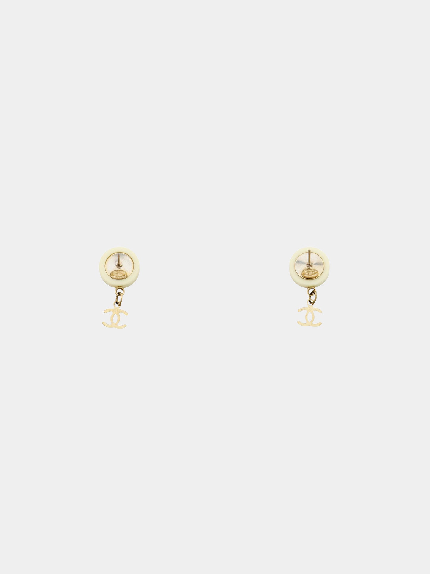 Chanel 2017 White Round Coco Chanel CC Drop Earrings