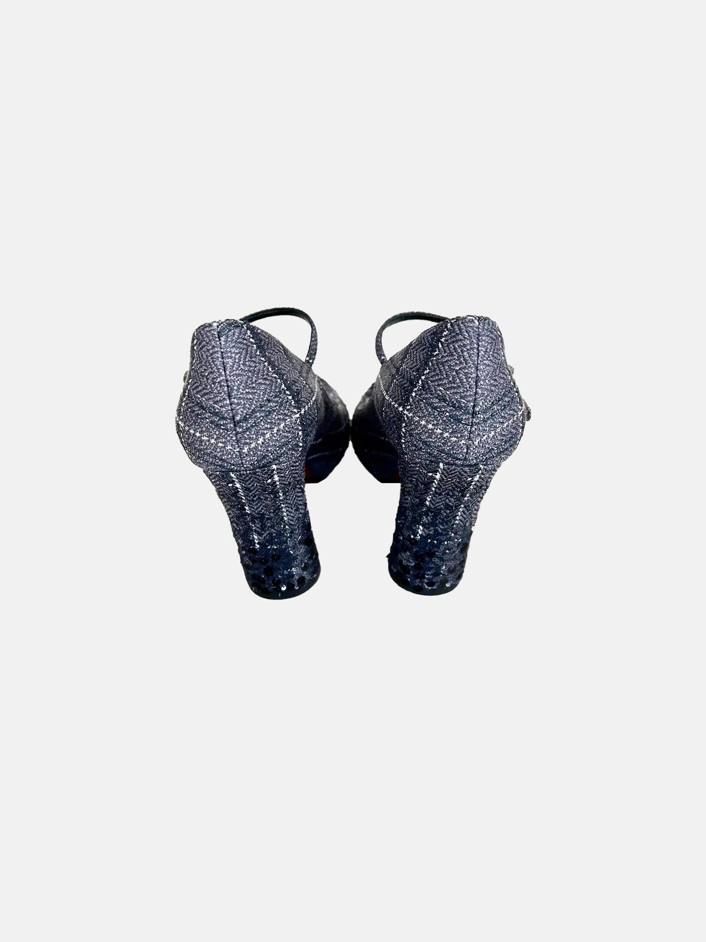 Louis Vuitton 2014 Grey Tweed Sequin Embellished Mary Jane Pumps