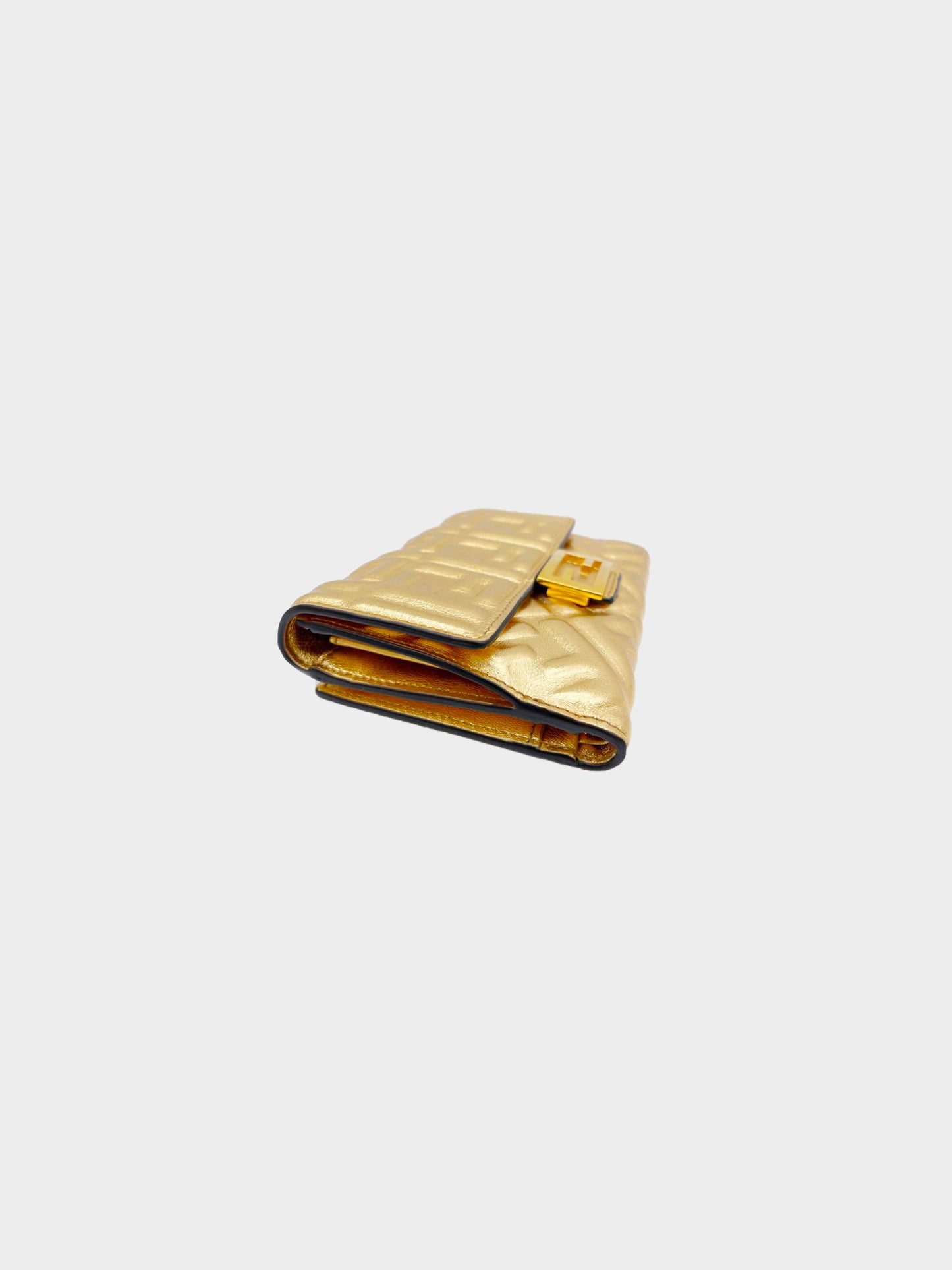 Fendi 2020s Embossed FF Metallic Leather Wallet