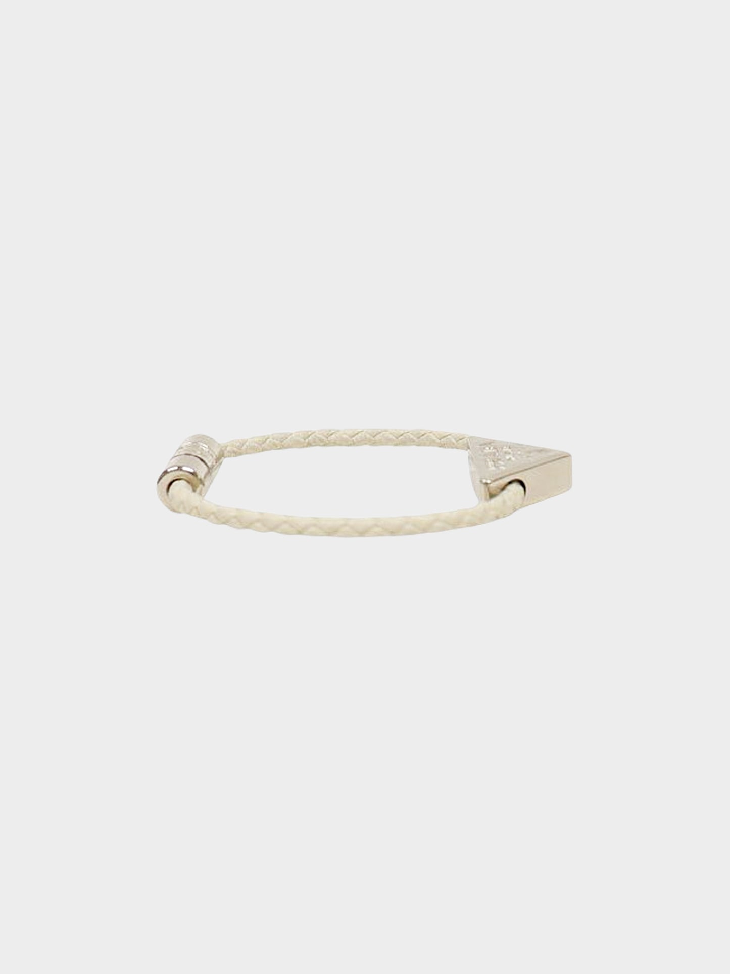 Prada 2024 Braided Leather And Silver Triangle Metal Logo Bracelet