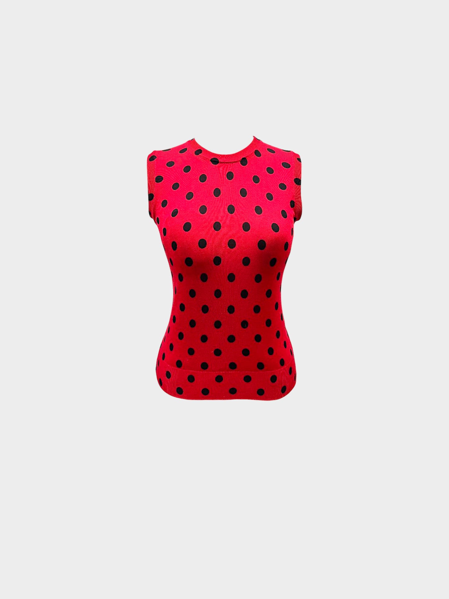 Dolce and Gabbana 2014 Red Silk Knit Polka Dot Cardigan and Top Set