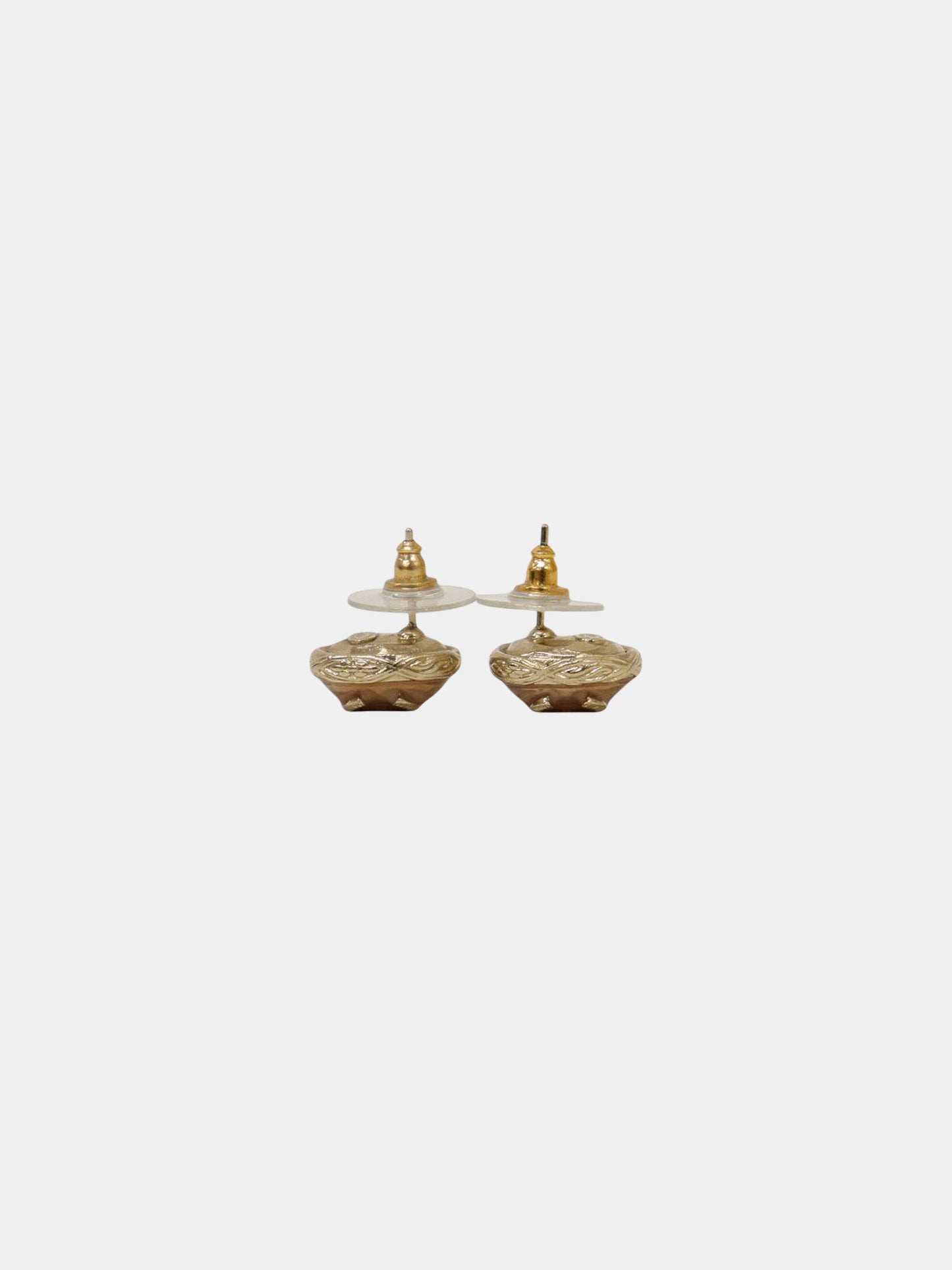 Chanel 2018 Beige Resin CC Oval Earrings