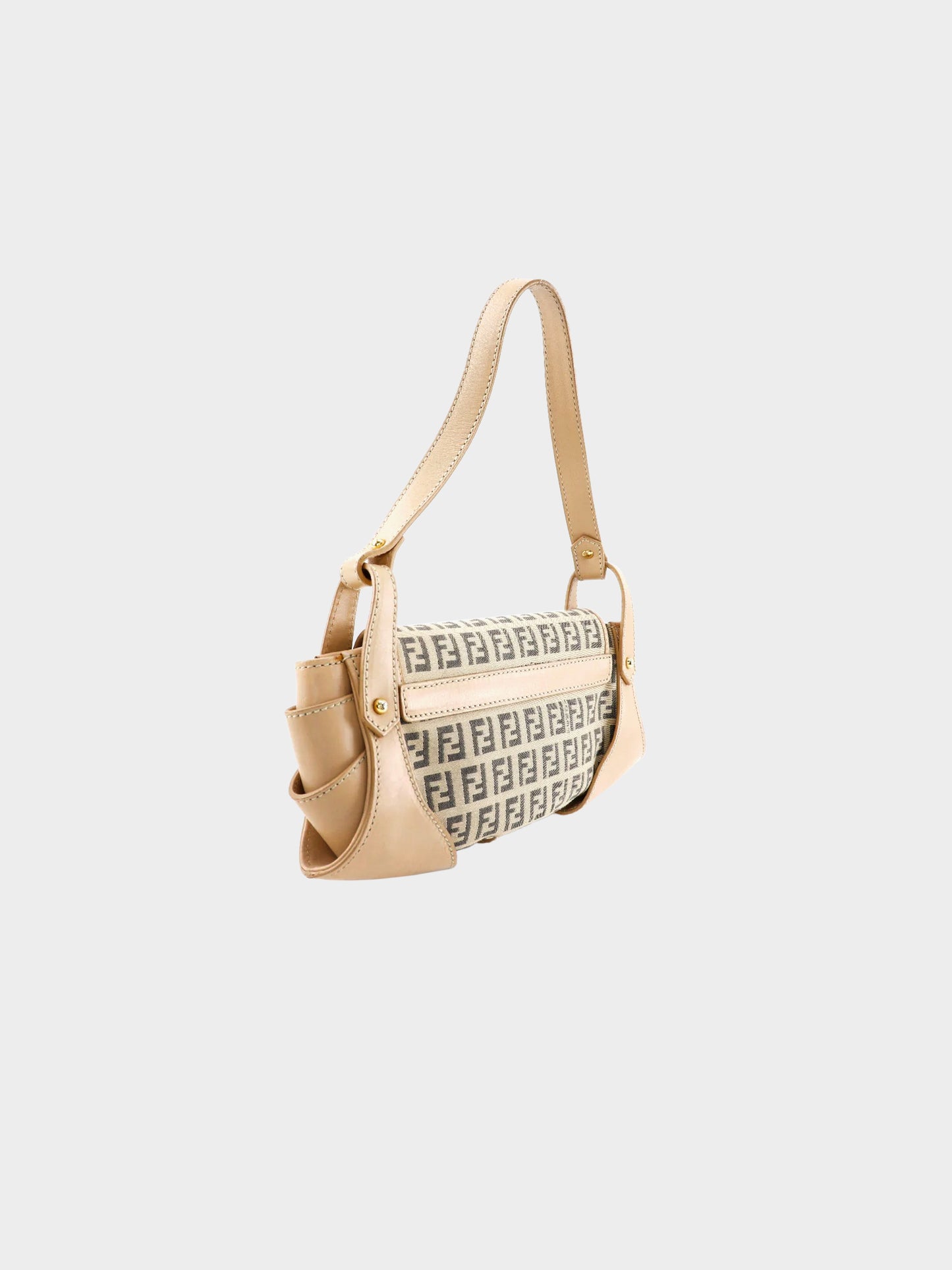 Fendi 2004 Beige Calfskin Leather and Zucchino Canvas Bag
