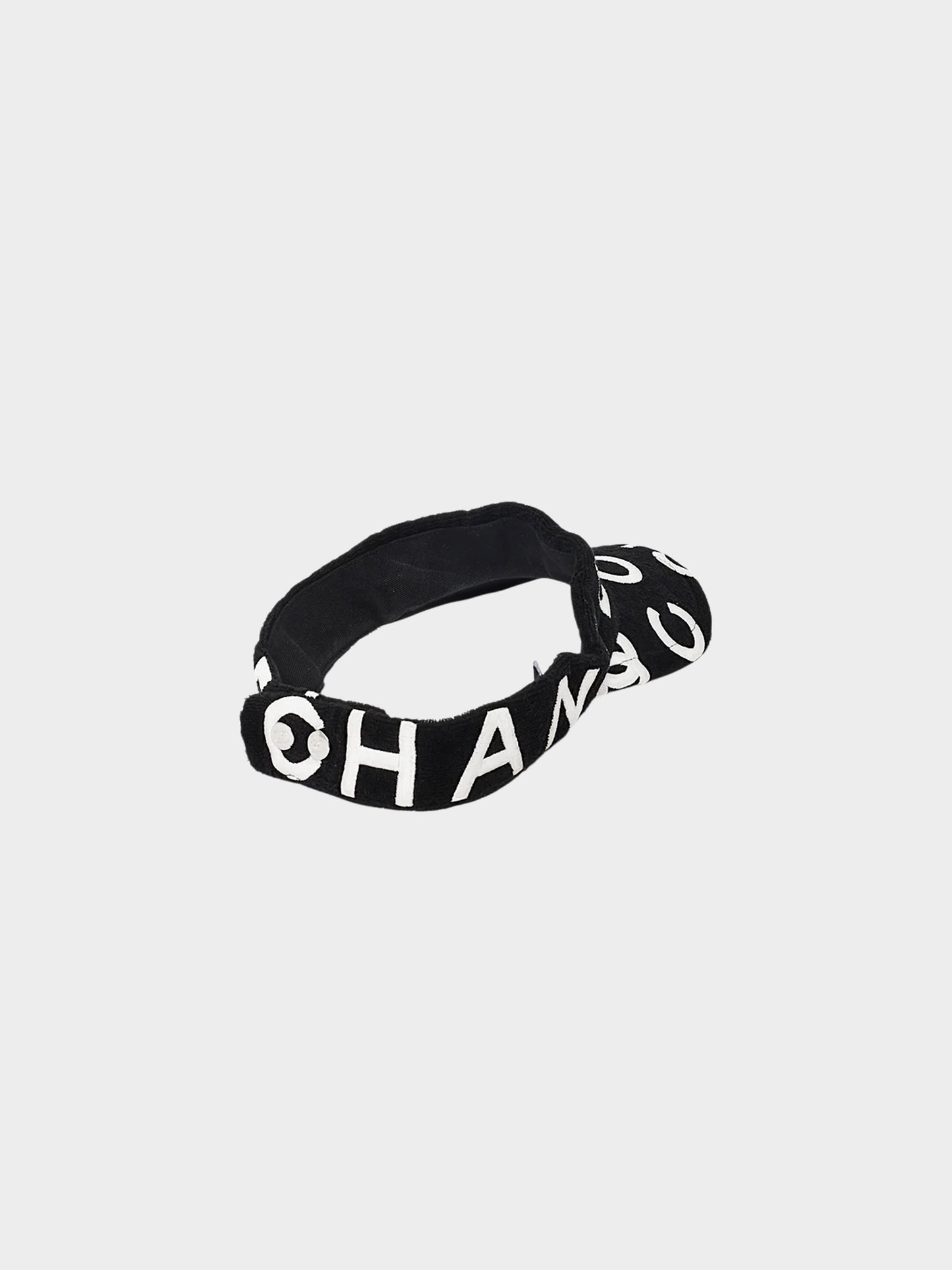 Chanel 2023 Black Terry Cloth Logo Lettering Visor