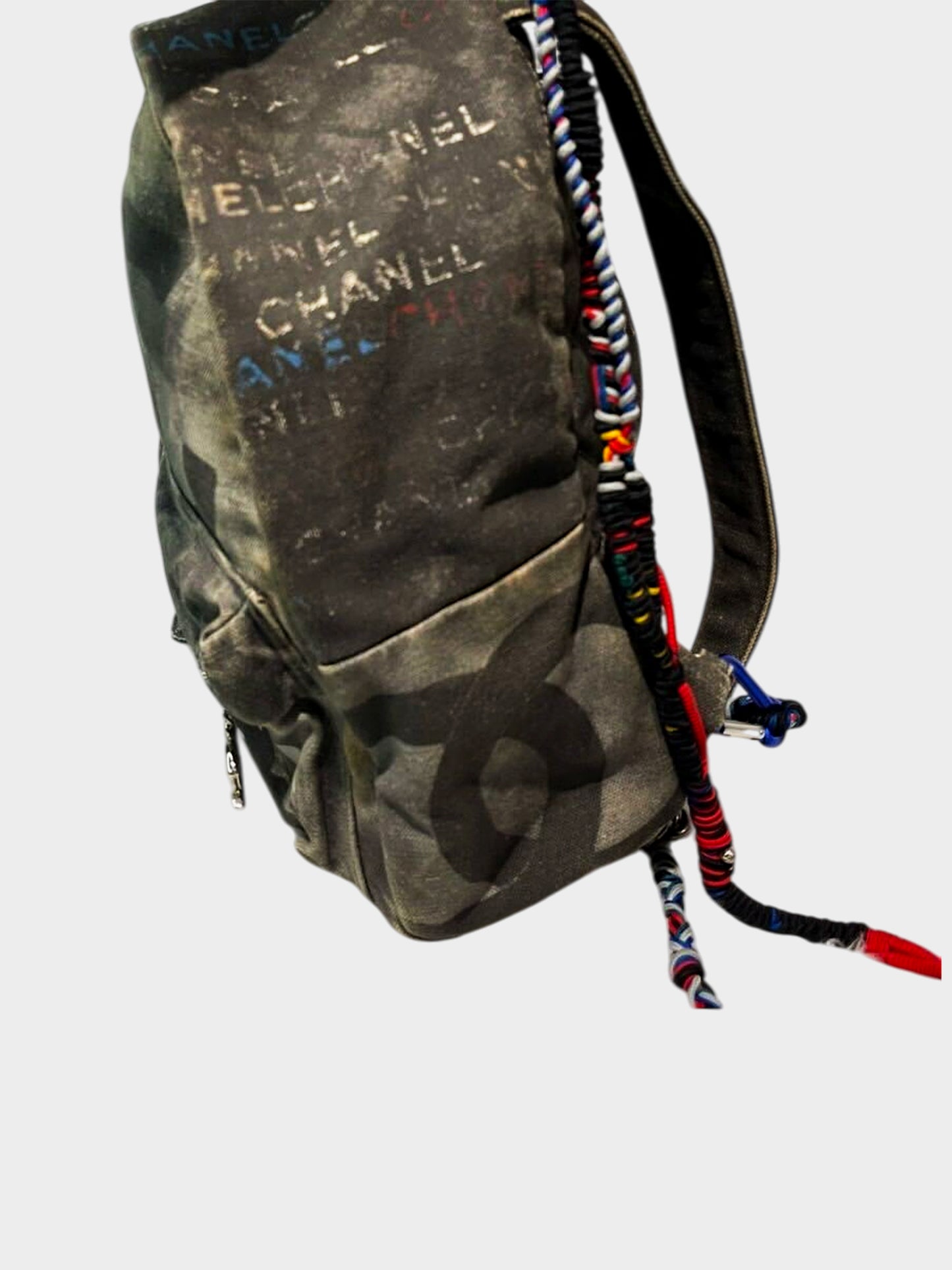 Chanel SS 2014 Grey Denim Distressed Graffiti Backpack
