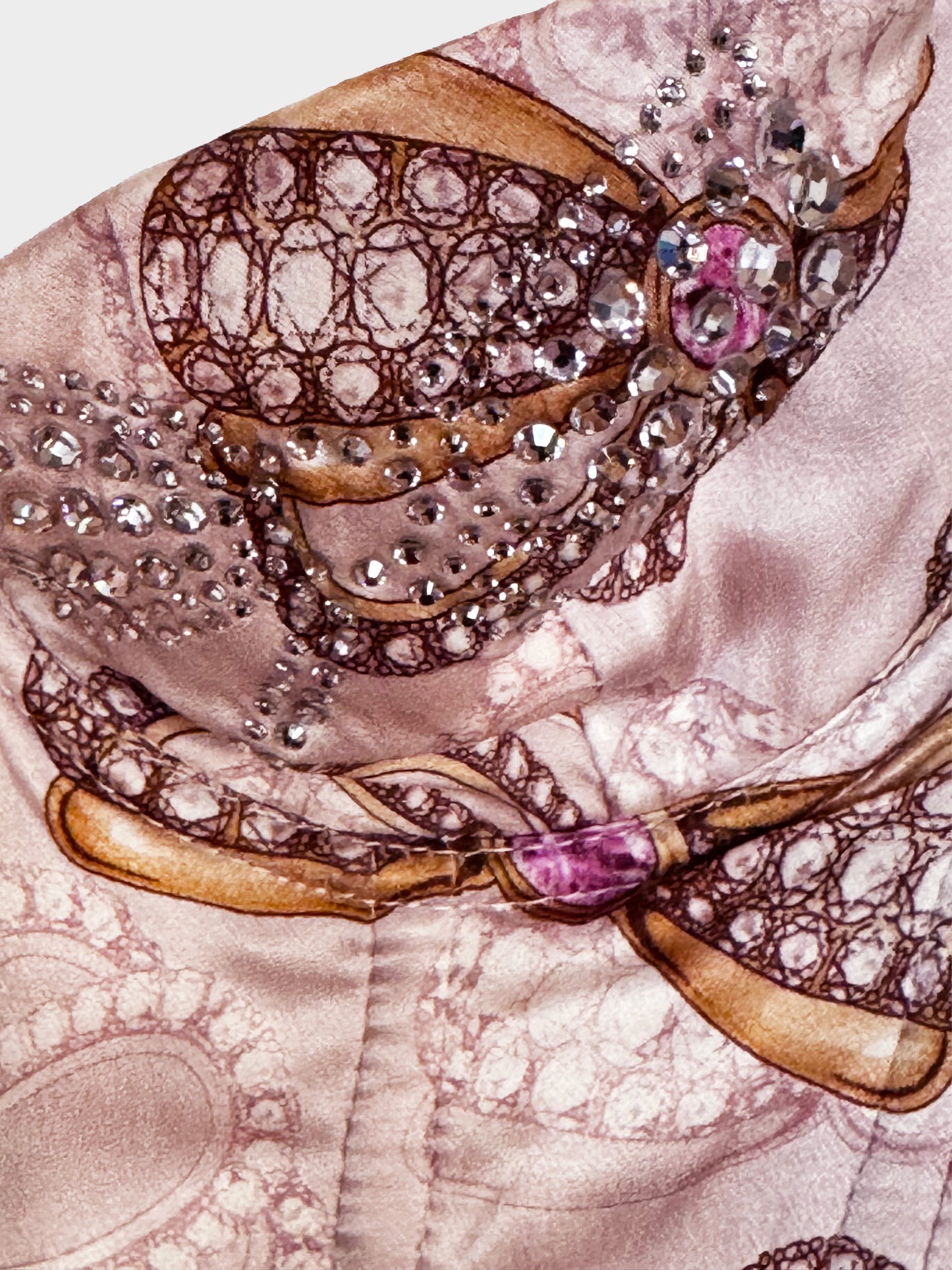 Blumarine 2000s Light Pink Satin Rhinestone Embellished Printed Corset