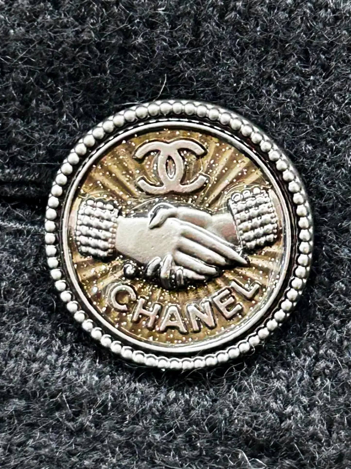 Chanel 2008 Black Cashmere Sequin Embellished Chocolate Bar Cardigan