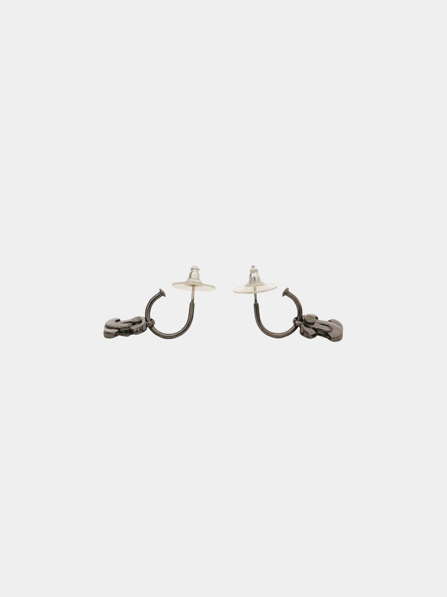 Chanel 2003 Silver and Black Rhinestone Embellished CC Earrings