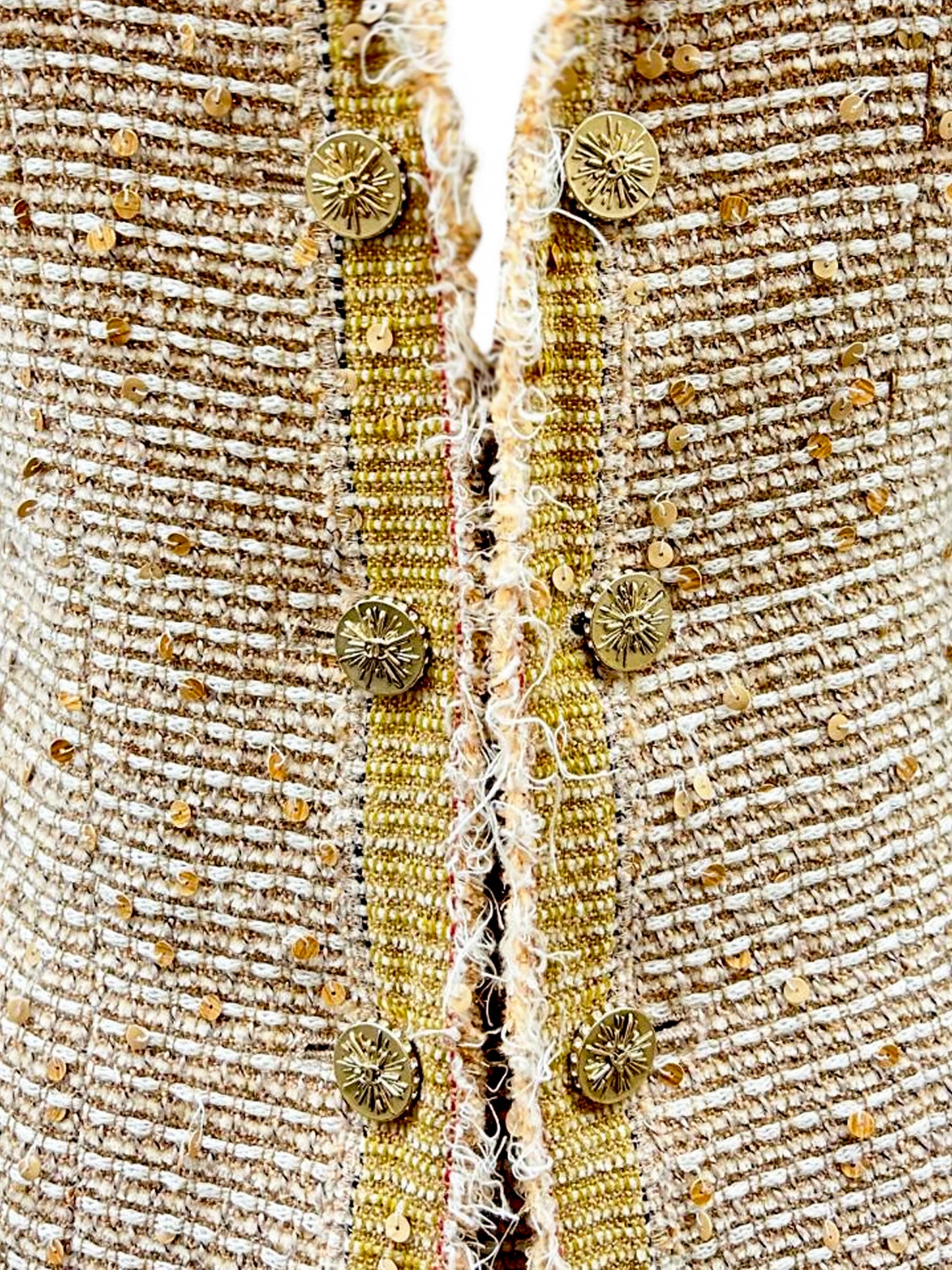 Chanel FW 2004 Gold Tweed Sequin Embellished Jacket and Skirt Set