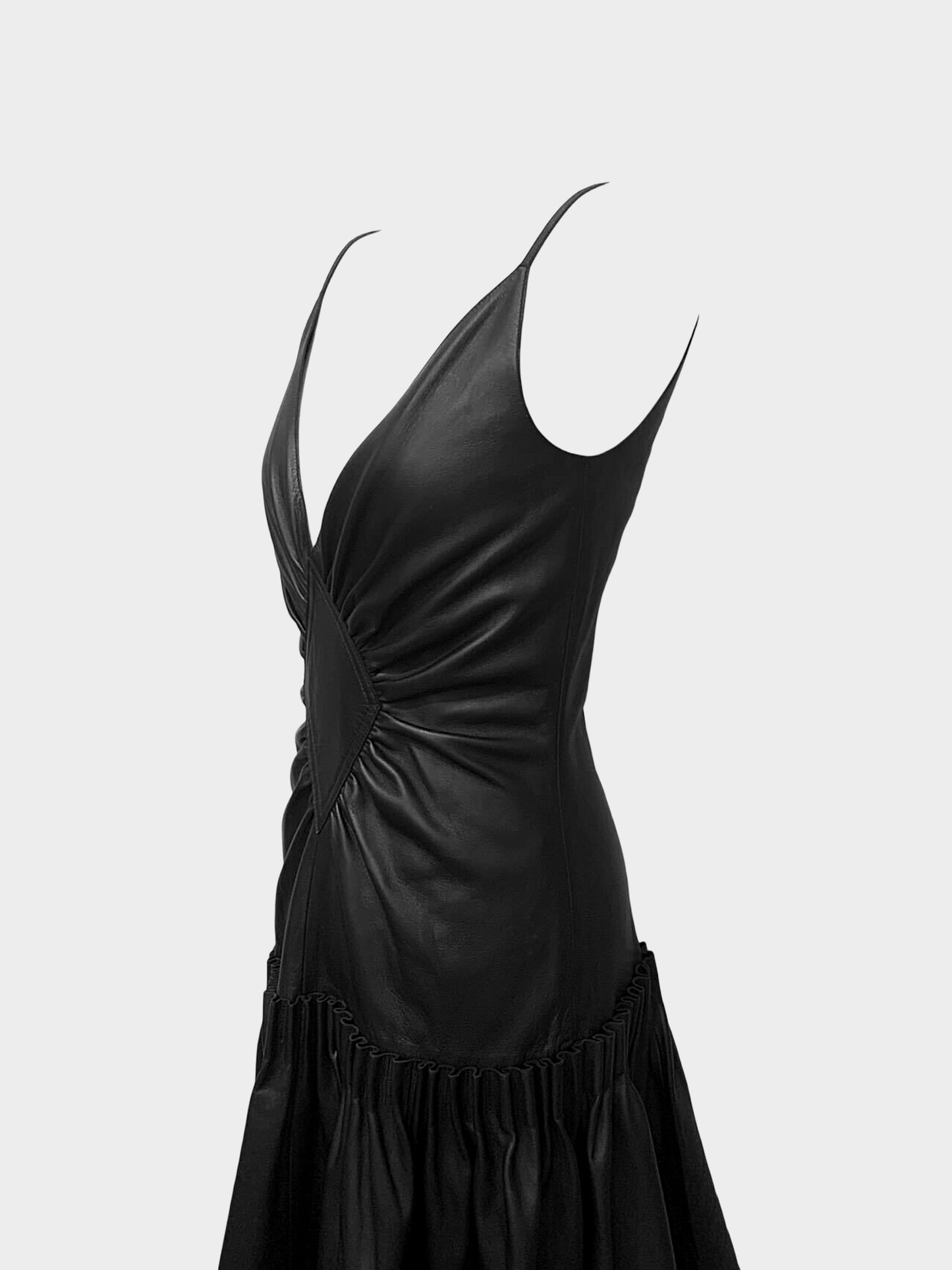 Loewe SS 2020 Runway Black Lambskin Leather Gathered Dress