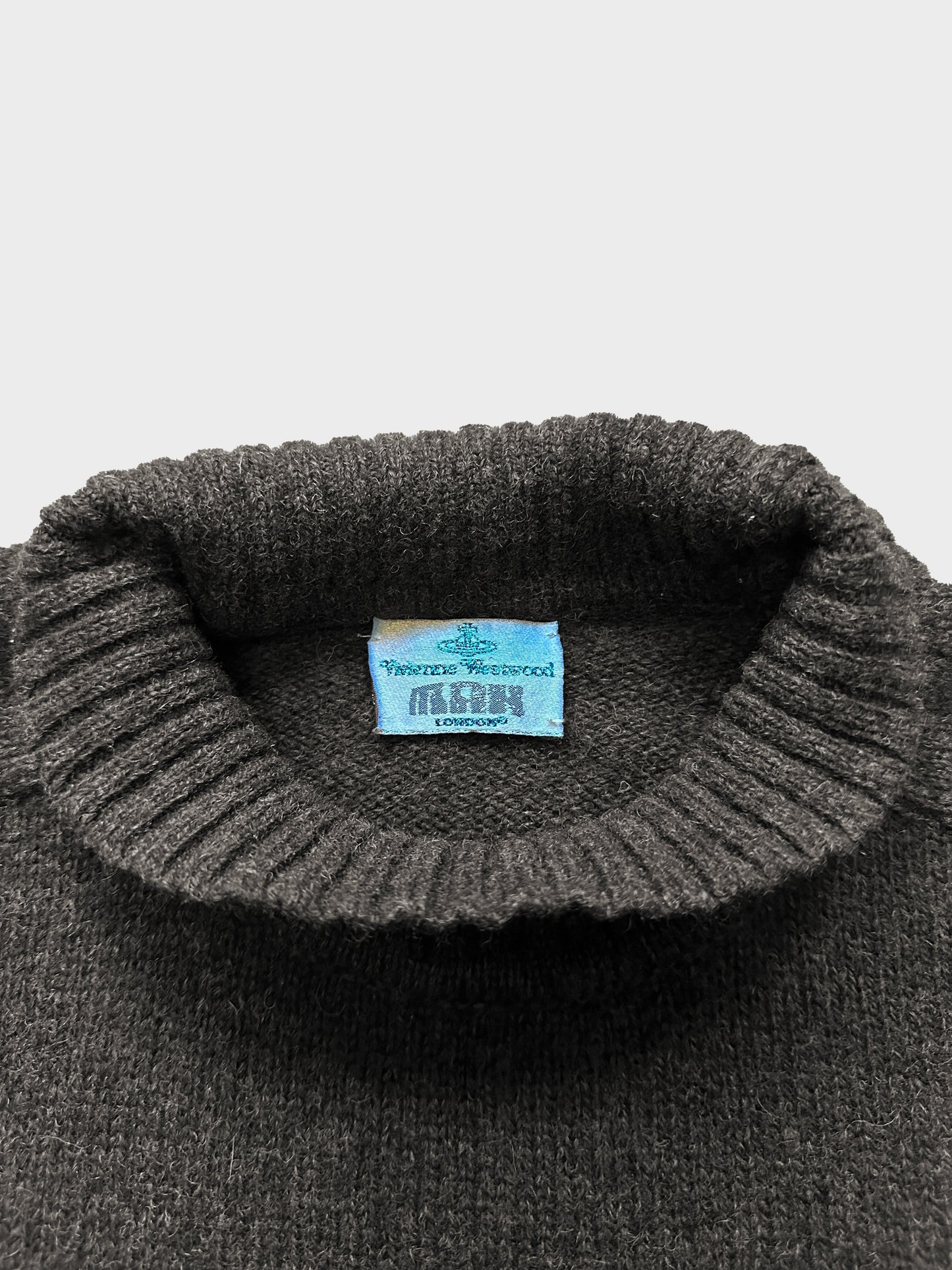 Vivienne Westwood 1990s Mens Grey Lamb Wool Knit Orb Sweater