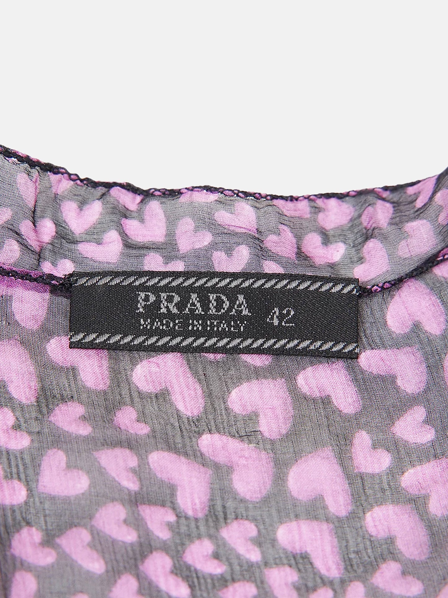 Prada SS 2000 Silk Chiffon Hearts Print Blouse