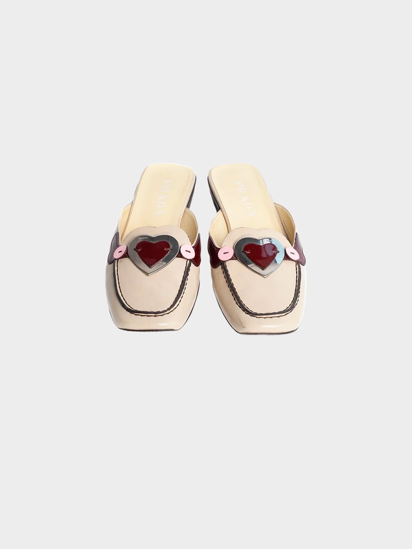 Prada SS 2000 Beige Leather Heart Flats