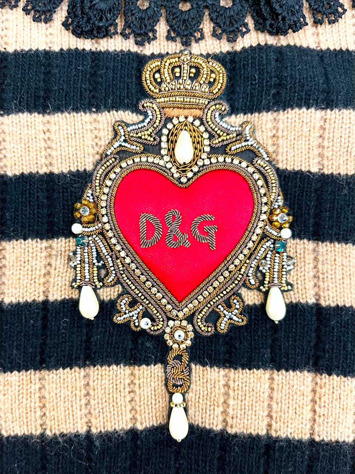 Dolce and Gabbana 2010s Striped Sacred Heart Knit Sweater