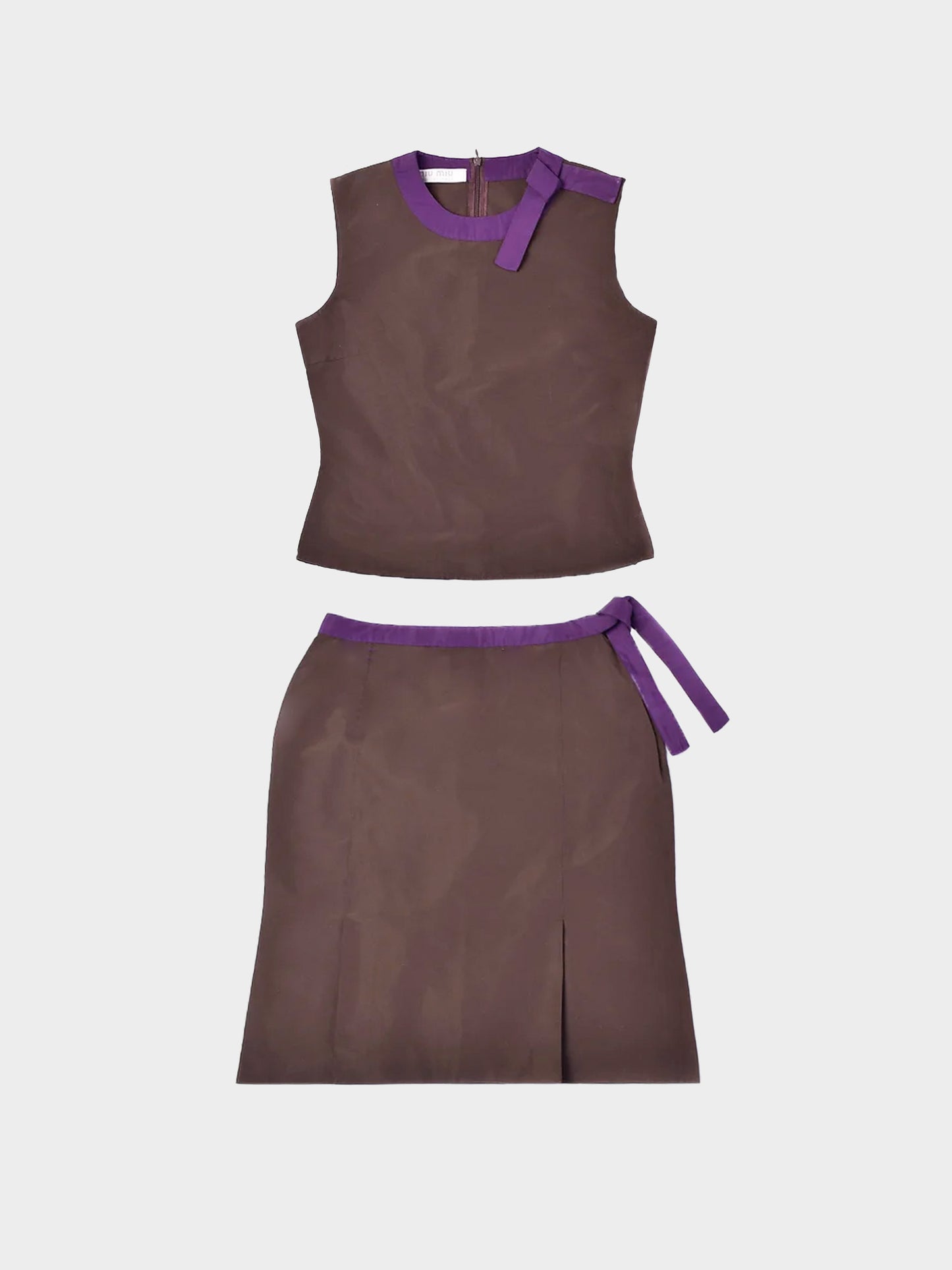 Miu Miu SS 2000 Brown Satin Top and Skirt Set