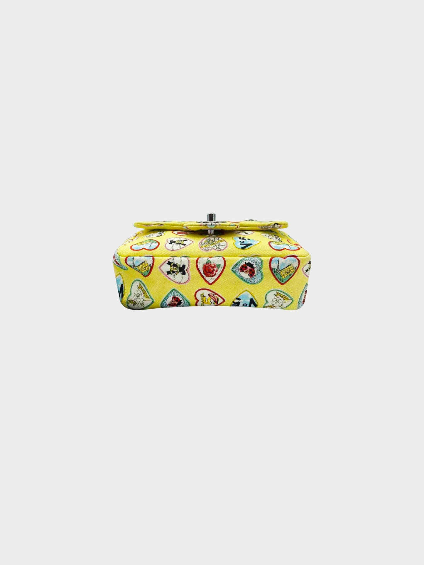 Chanel 2005-2006  Yellow Canvas Valentine's Day Hearts Mini Square Flap Bag