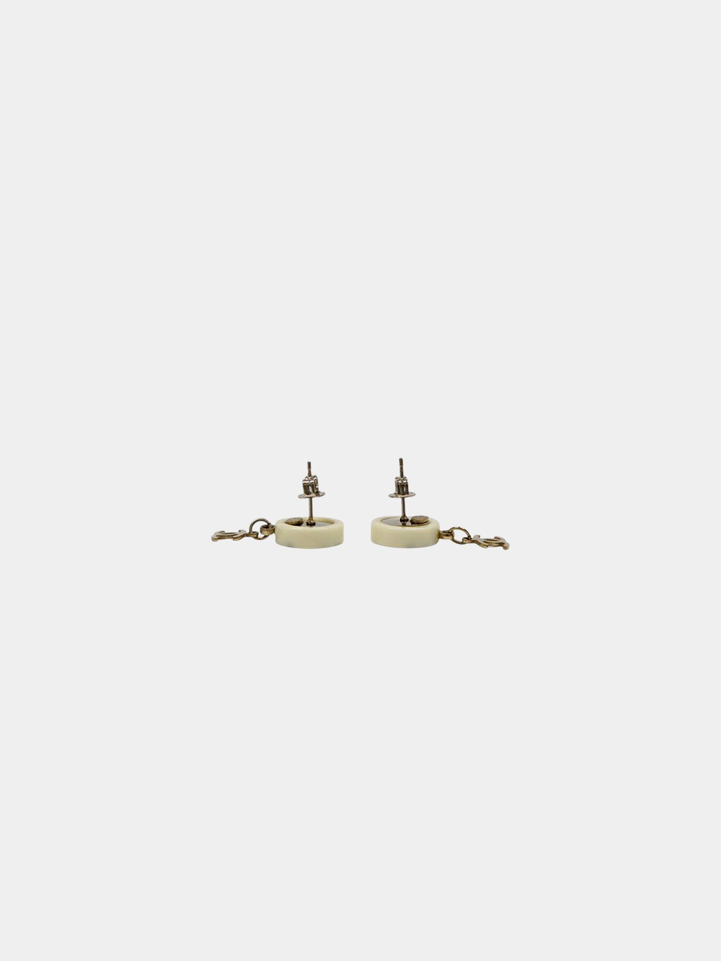 Chanel 2017 White Round Coco Chanel CC Drop Earrings