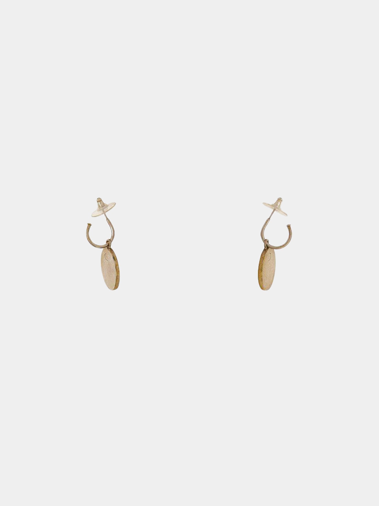 Chanel 2000s Silver and Beige Enamel CC Round Earrings