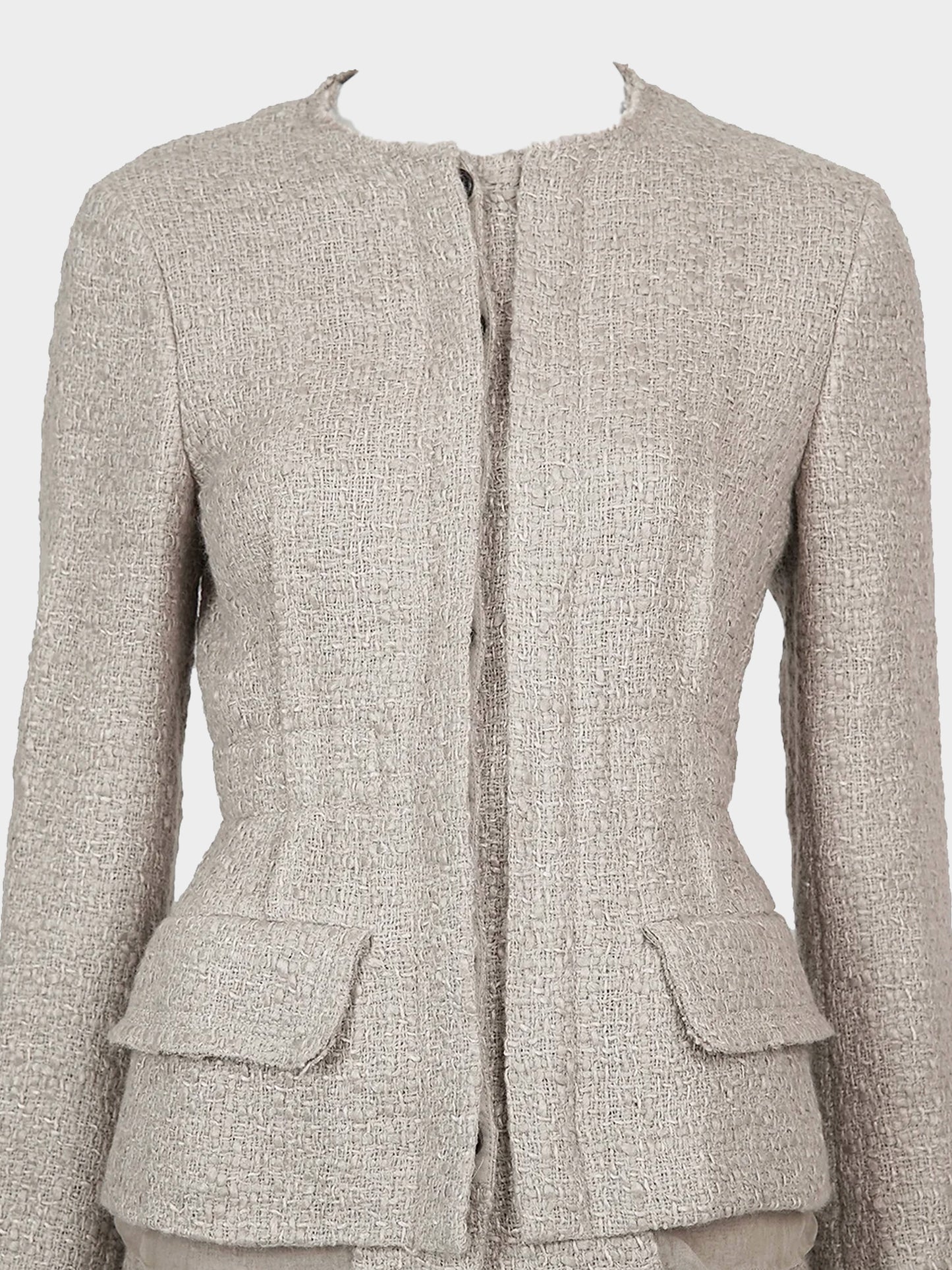 Prada 1990s Beige Tweed Jacket and Skirt Set
