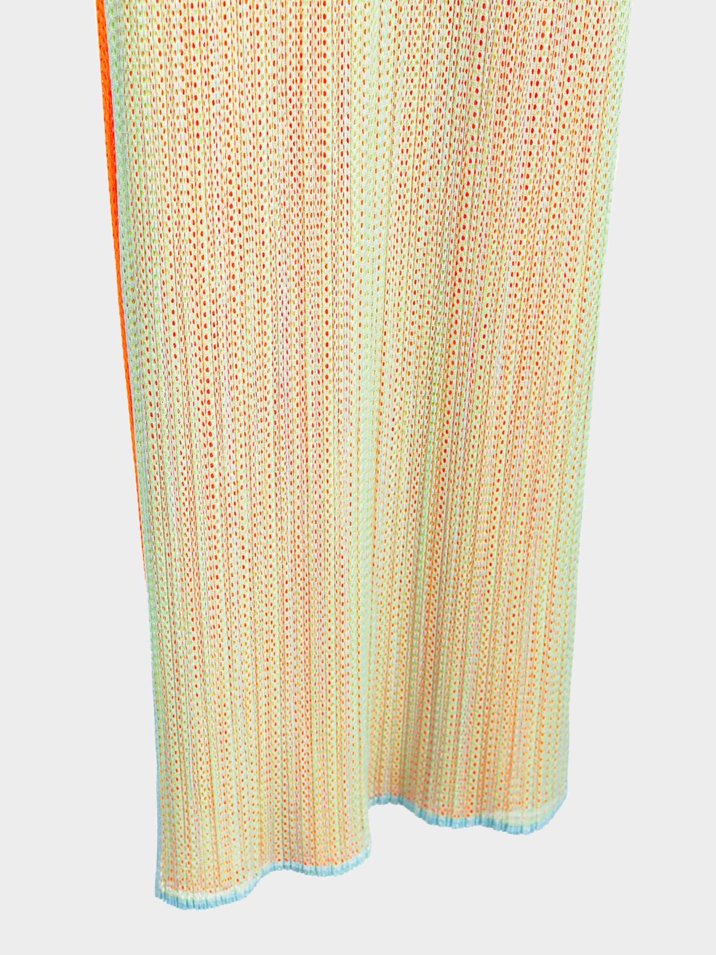 Issey Miyake Pleats Please 2000s Fluorescent Green and Orange Mesh Overlay Dress