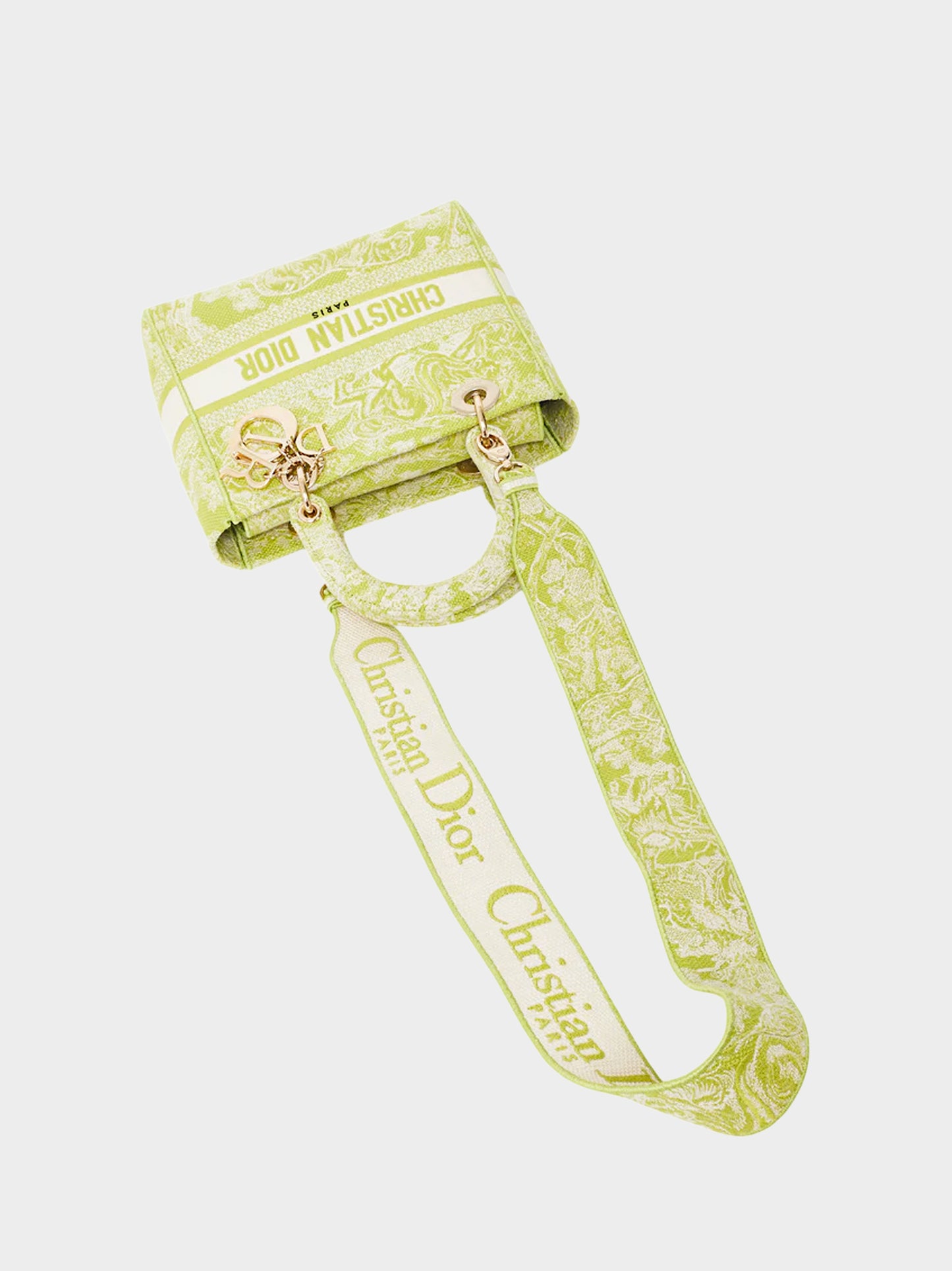 Christian Dior 2020 Lime Green Toile De Jouy Canvas Medium Lady D-Lite Bag
