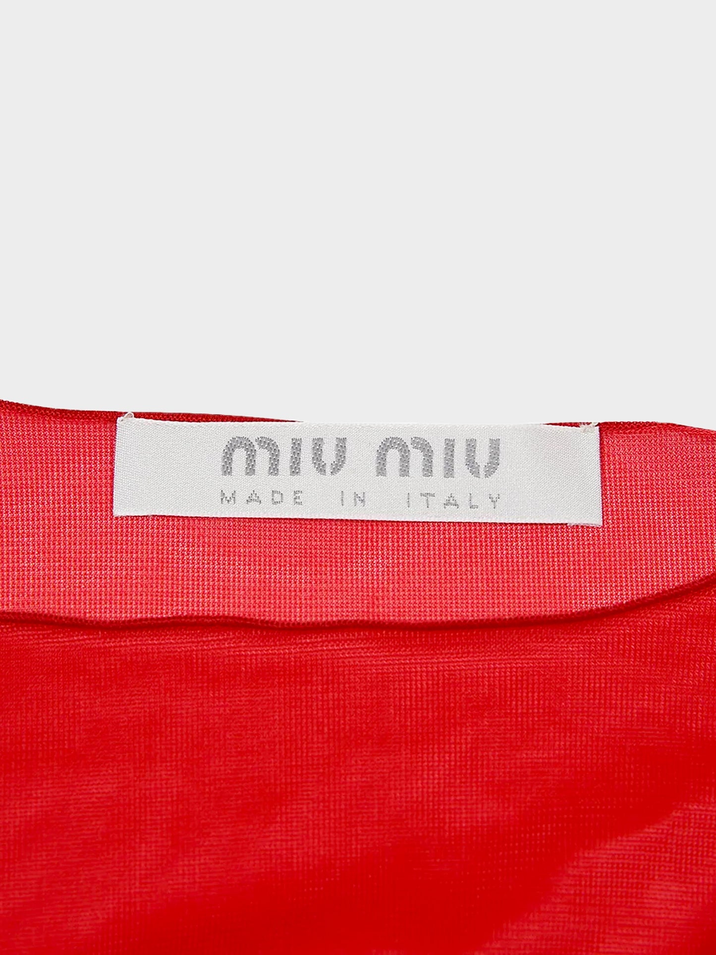 Miu Miu FW 1999 Red Sheer Mesh Ruffled Top